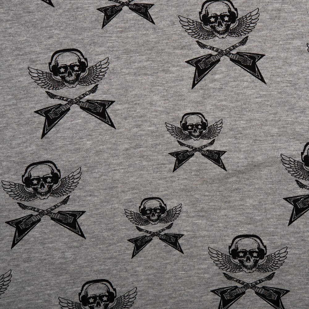 Printed Knit Bonded to Fur - Skull - Grey