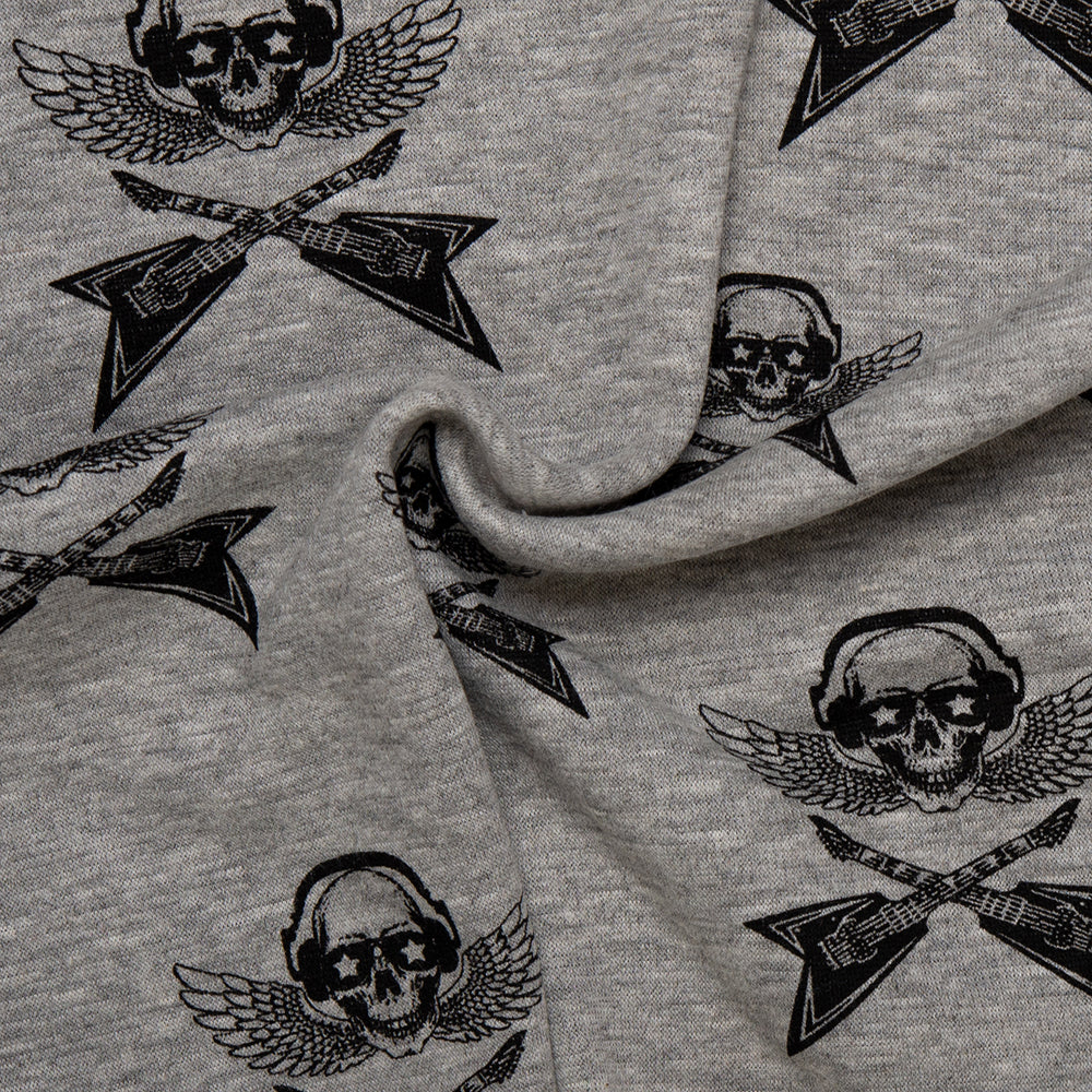Printed Knit Bonded to Fur - Skull - Grey - Image 2