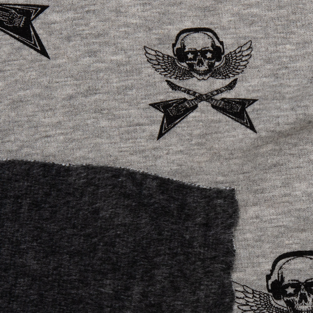 Printed Knit Bonded to Fur - Skull - Grey - Image 3