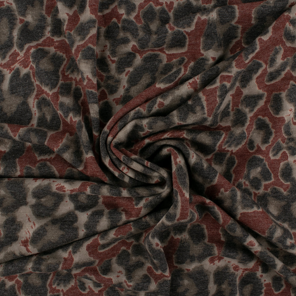 Printed knit - WILD LIFE - Leopard - Burgndy - Image 2