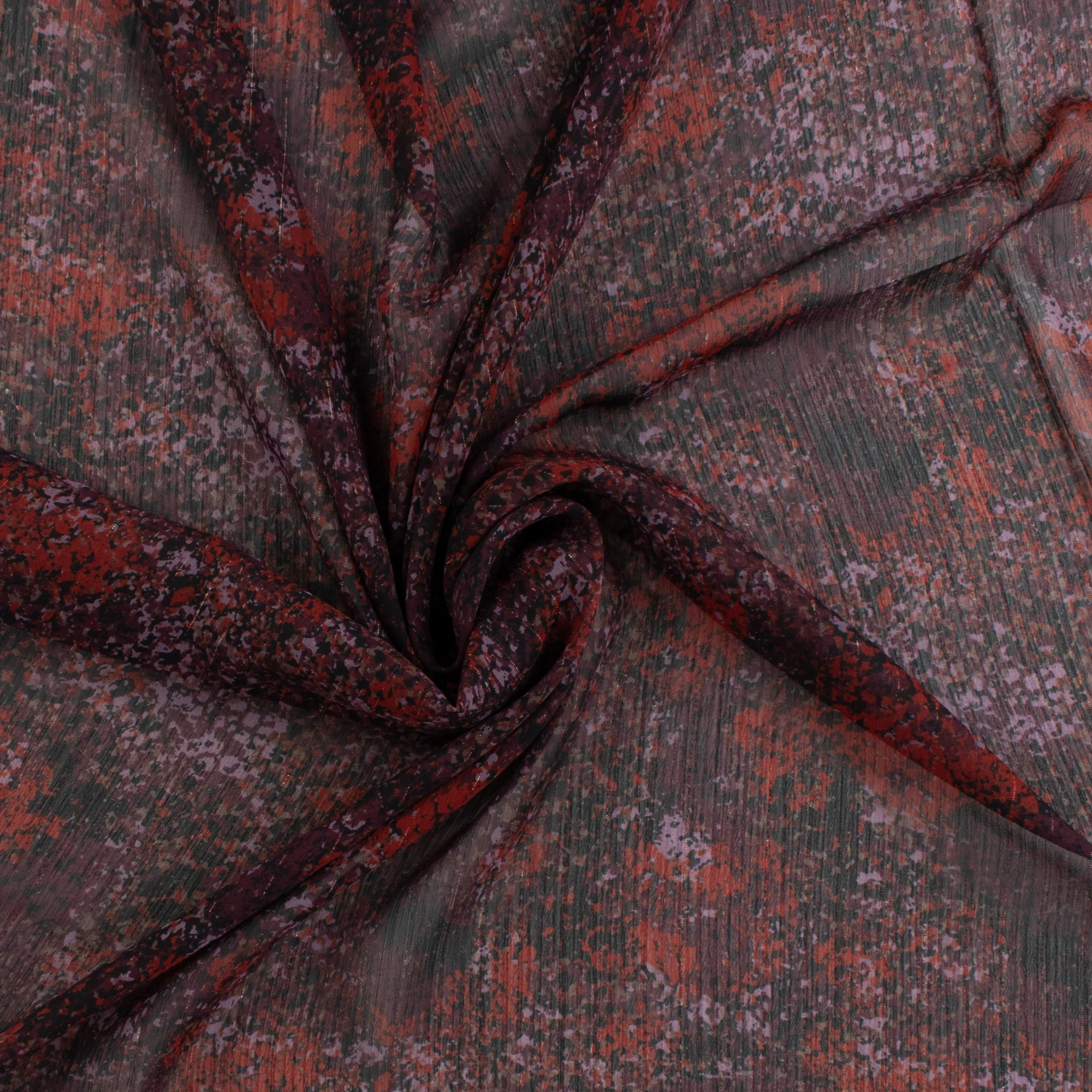 Printed Metallic Chiffon Yoryu - CHANTAL - 010 - Red - Image 2