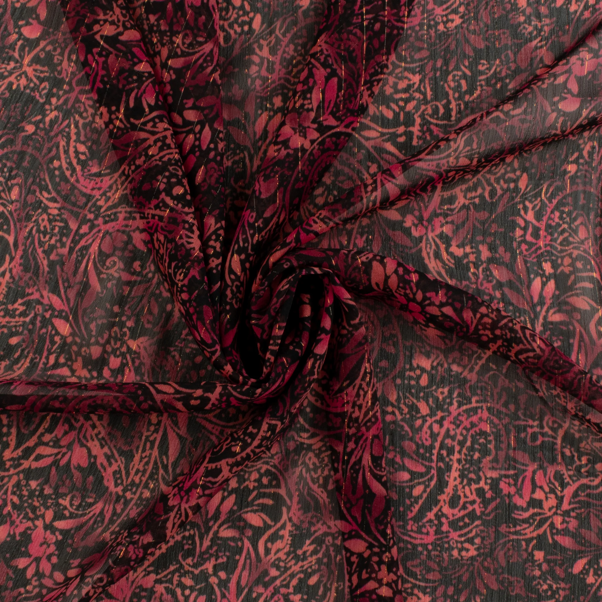 Printed Metallic Chiffon Yoryu - CHANTAL - 012 - Red - Image 2