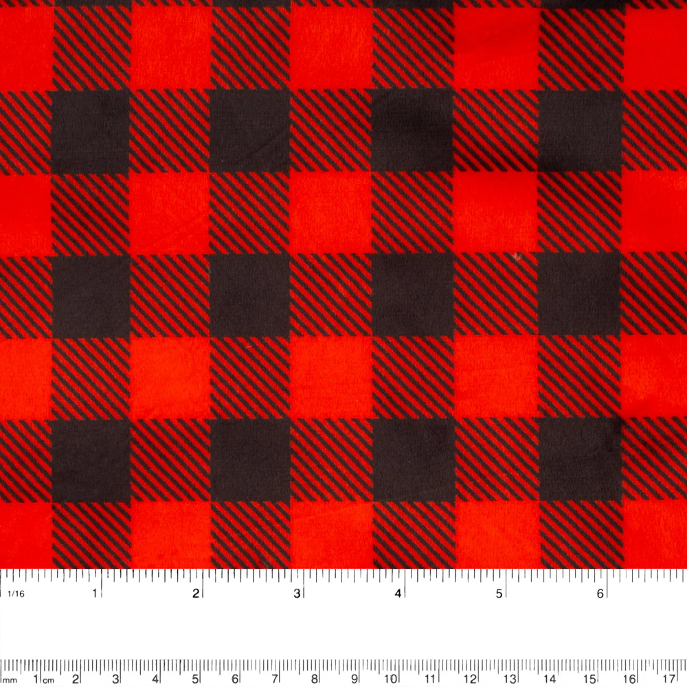 Printed Micro Chenille - DIGITAL - Buffalo plaid - Red - Image 3