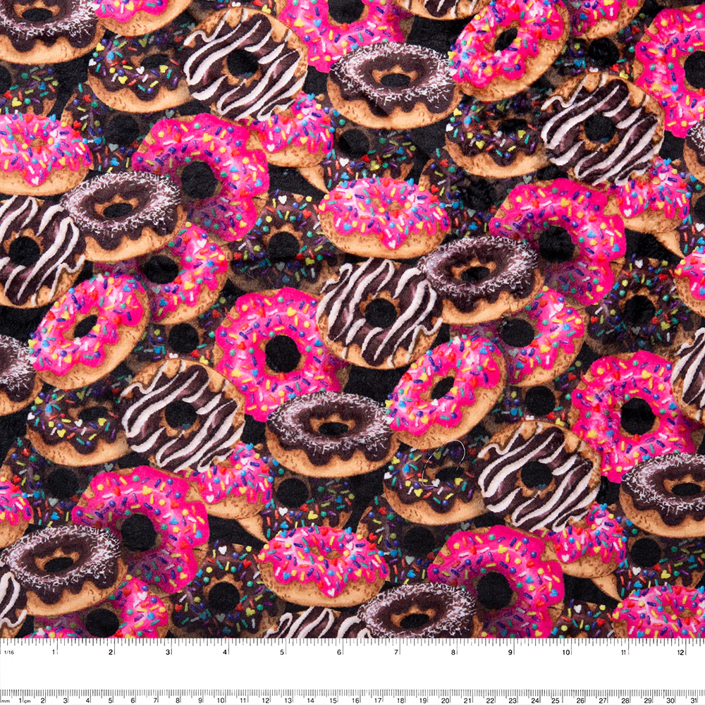 Printed Micro Chenille - DIGITAL - Donuts - Black - Image 3