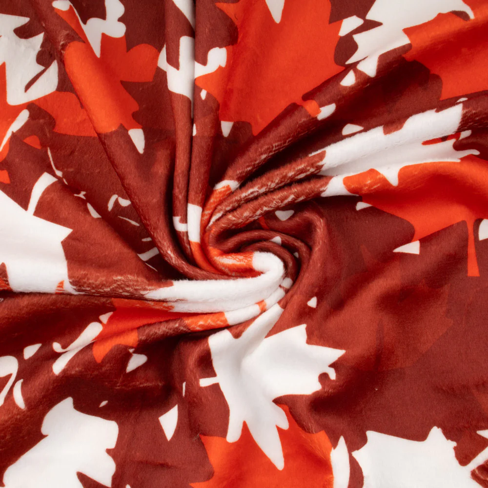 Printed Micro Chenille - DIGITAL - Maple leafs - Red - Image 3