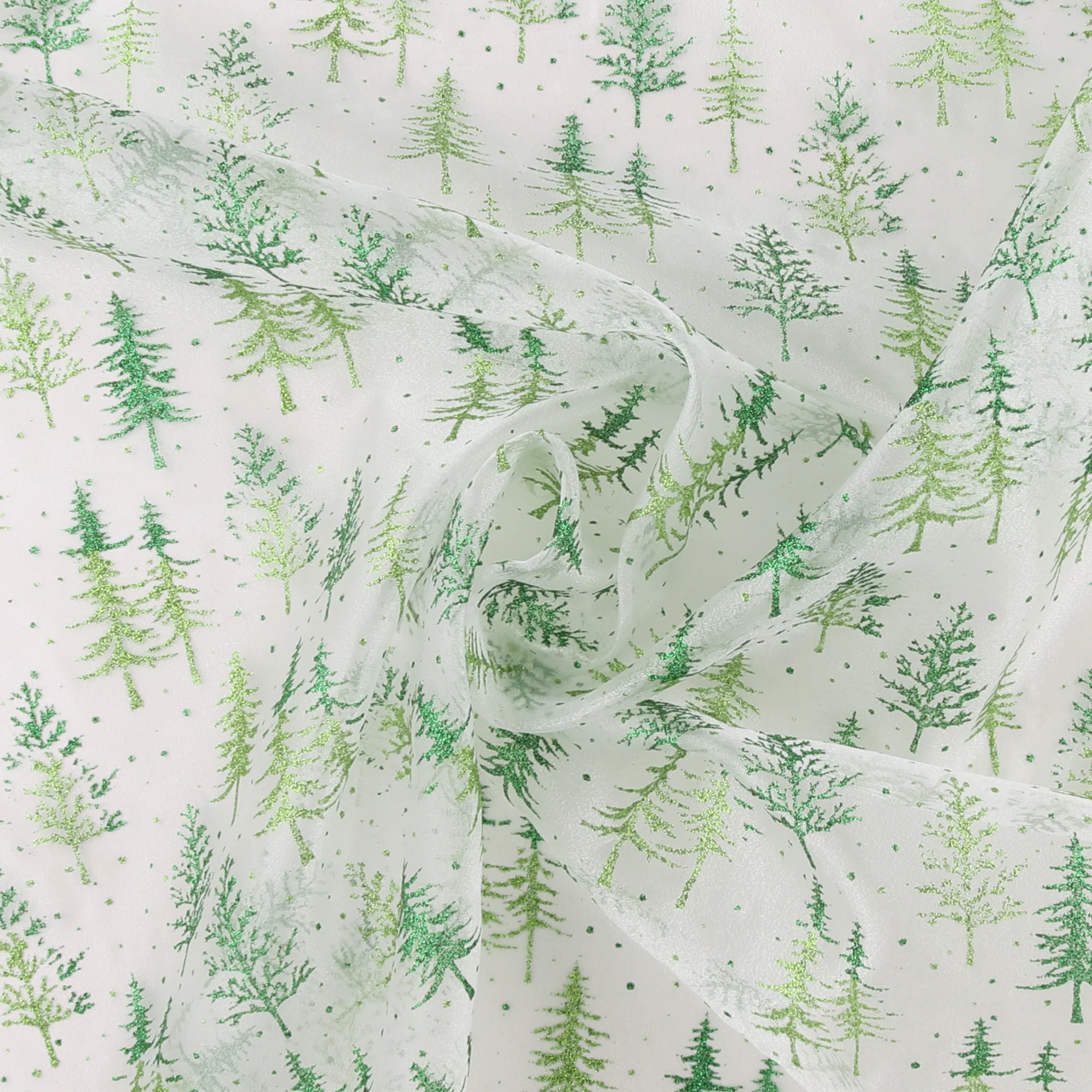 Printed Organza - GLITTER - 001 - Green - Image 2