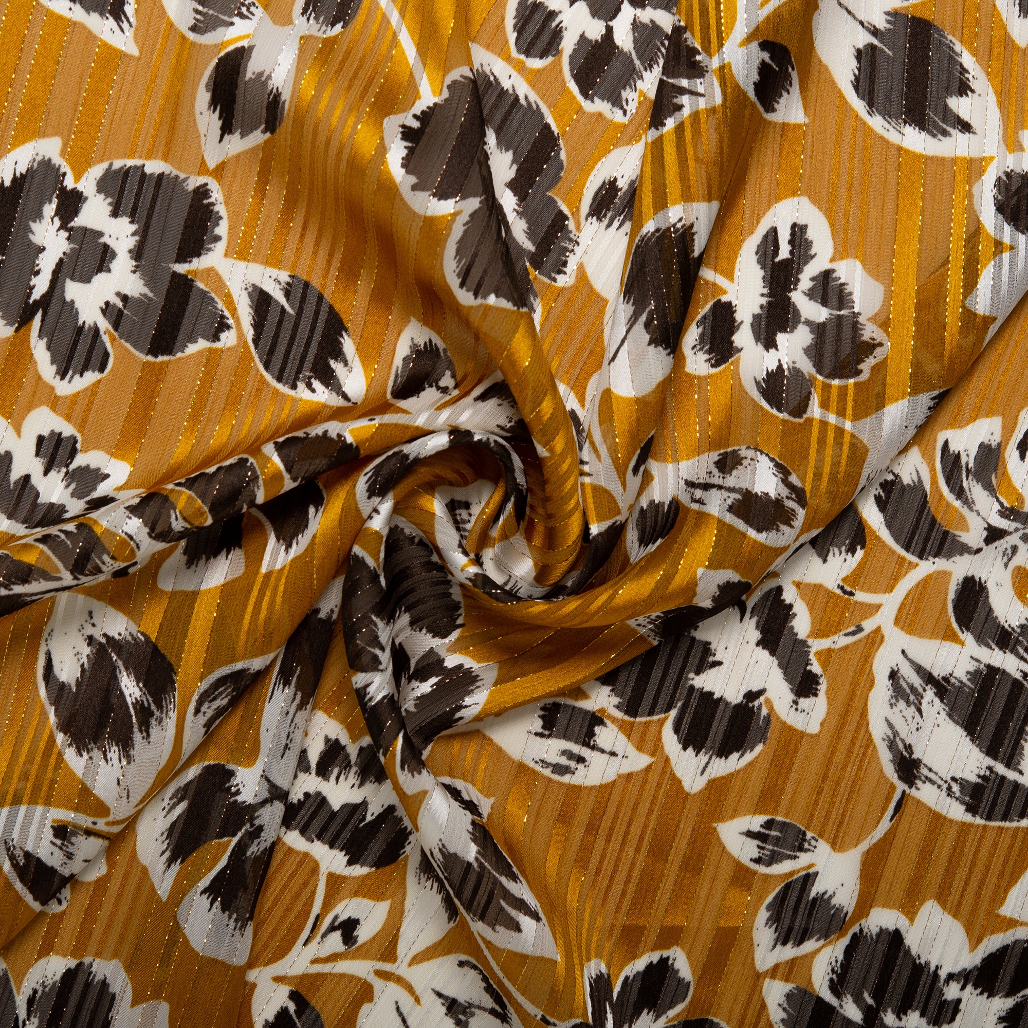 Printed polyester - MARCELINE - Tropical leafs - Topaz - Image 2