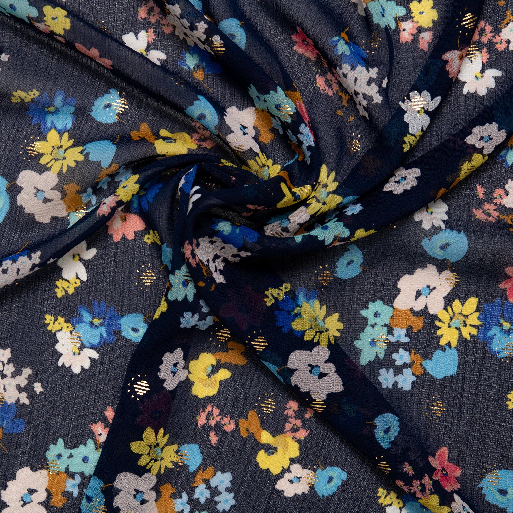 Printed polyester - OLIVIA - Clematis - Navy - Image 2