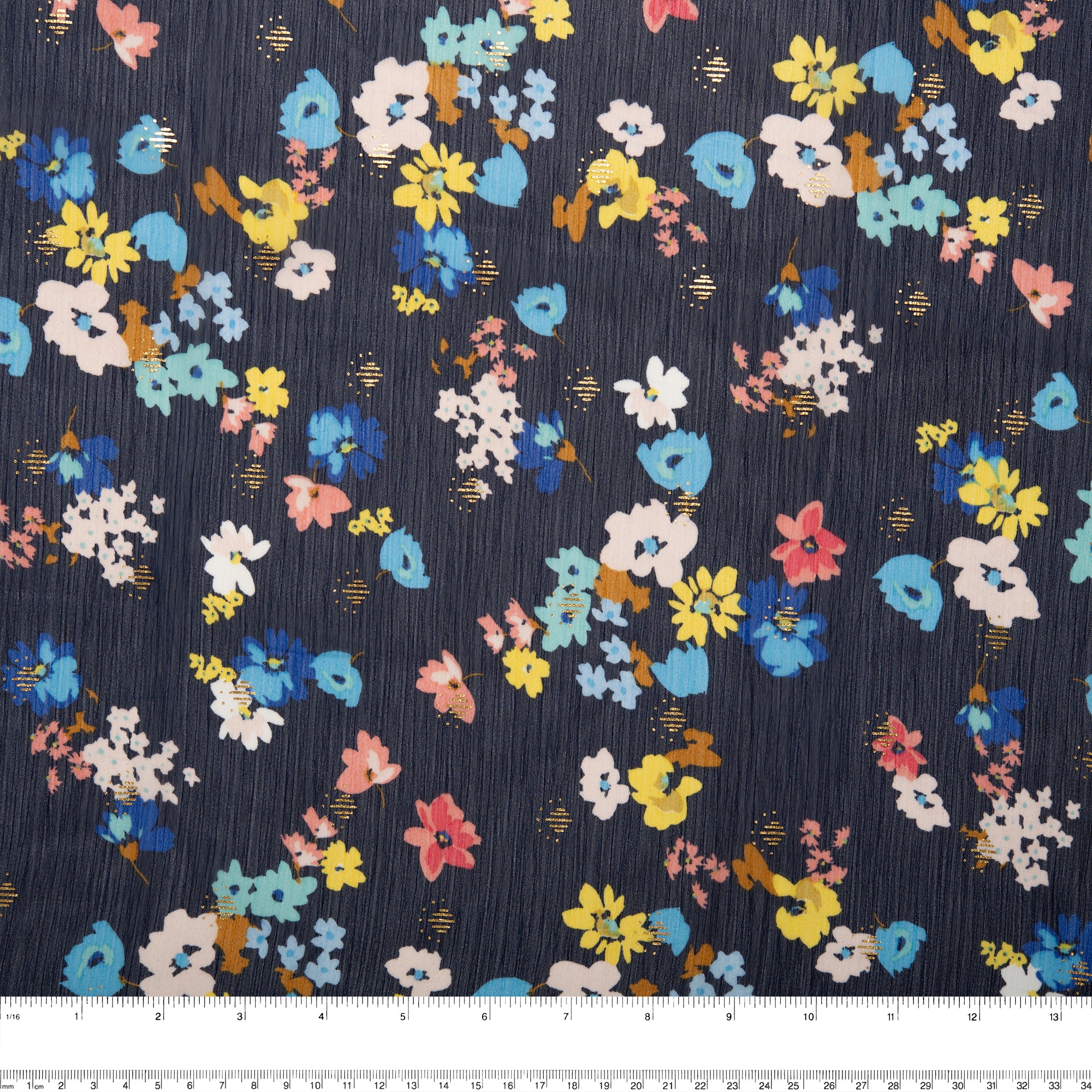 Printed polyester - OLIVIA - Clematis - Navy - Image 3