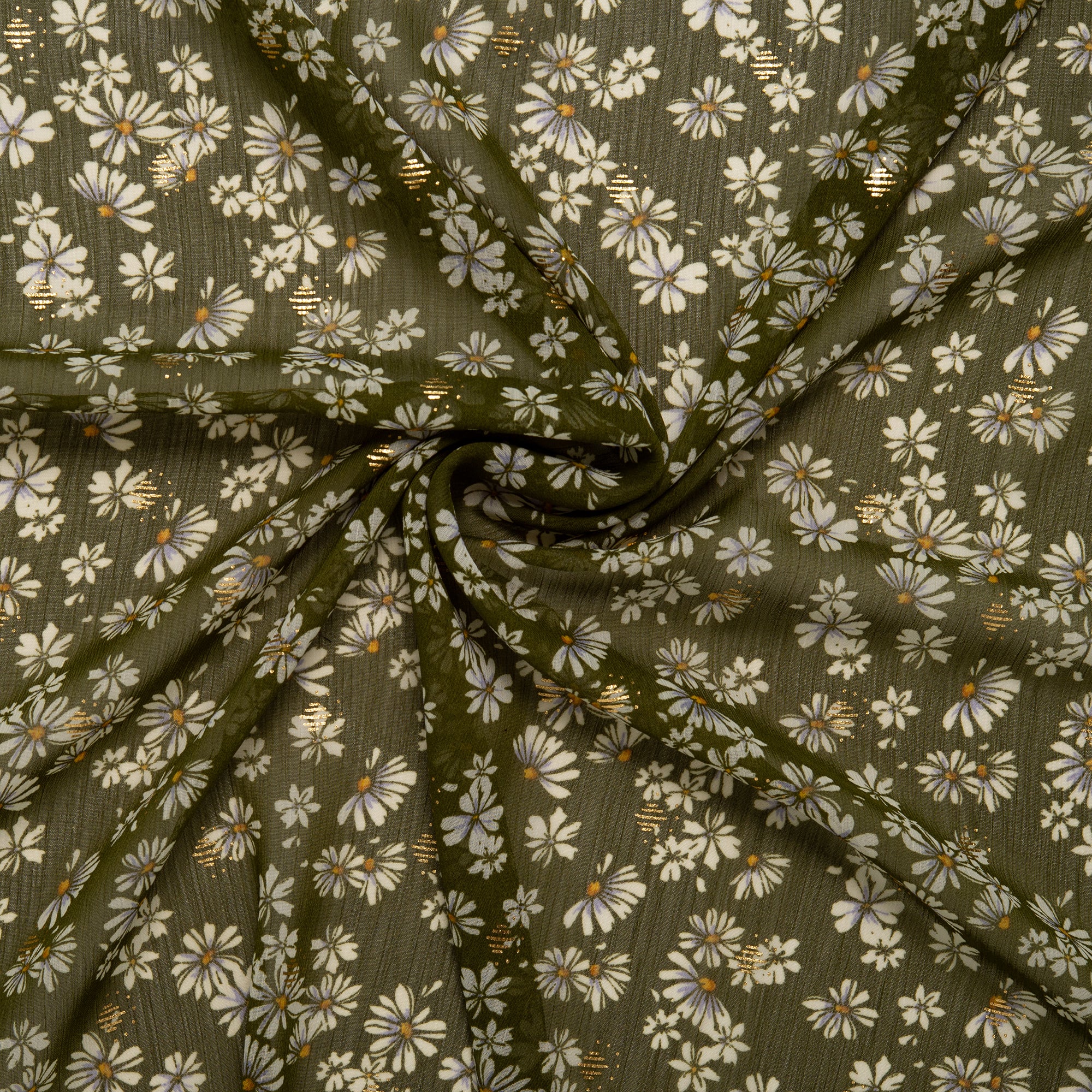 Printed polyester - OLIVIA - Daisy - Green - Image 2