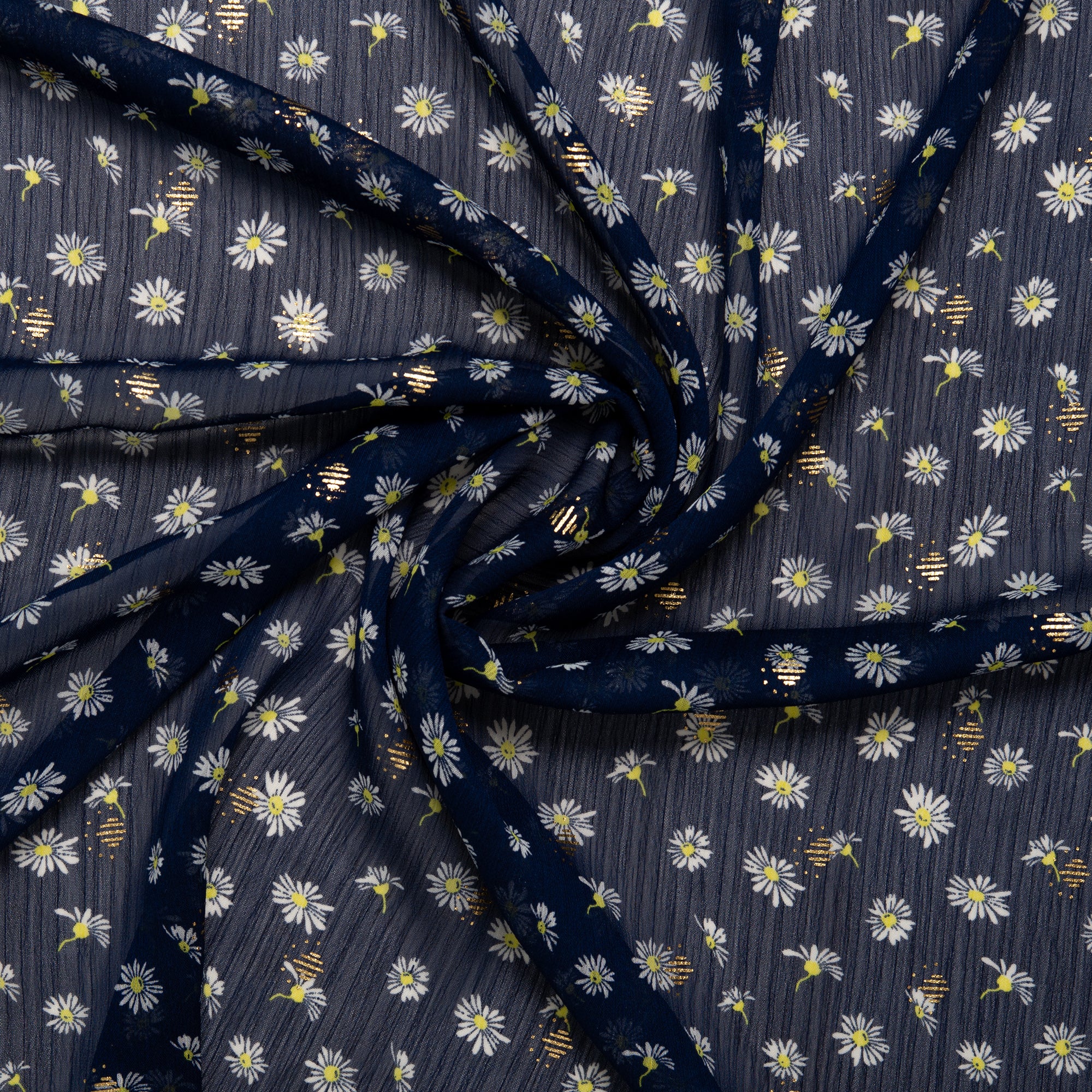 Printed polyester - OLIVIA - Daisy small - Navy - Image 2