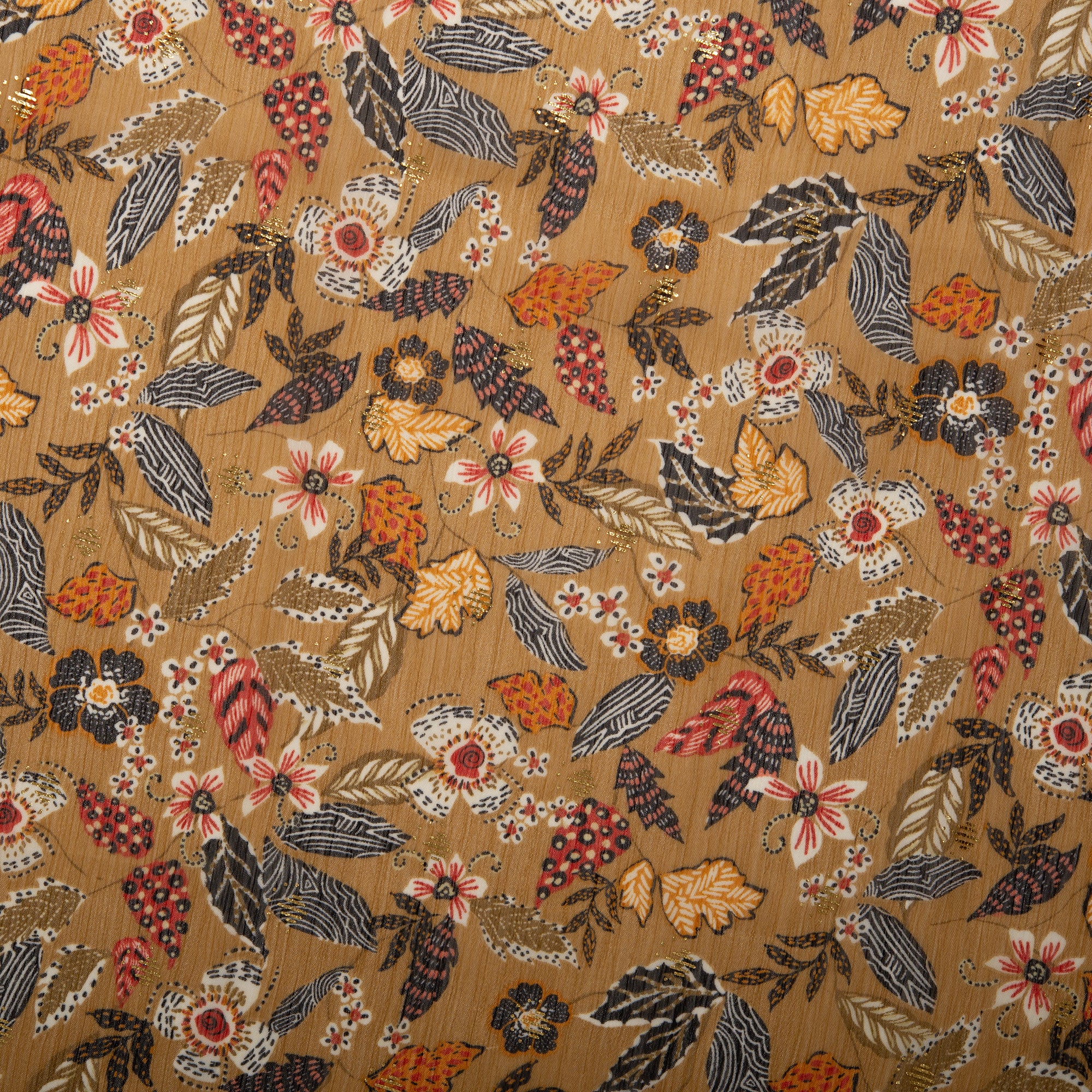 Printed polyester - OLIVIA - Leafs - Sundew