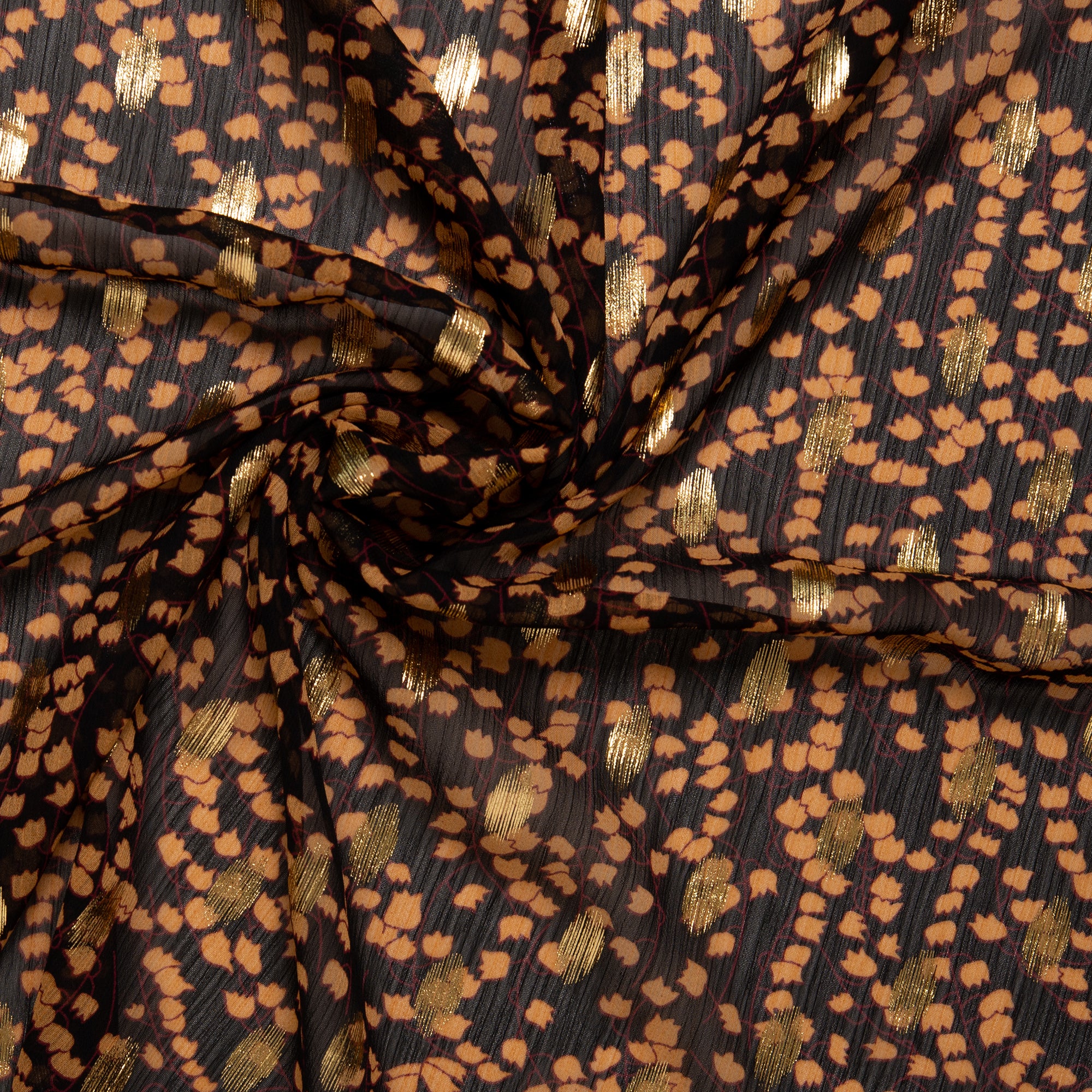 Printed polyester - OLIVIA - Tulips - Brown - Image 2