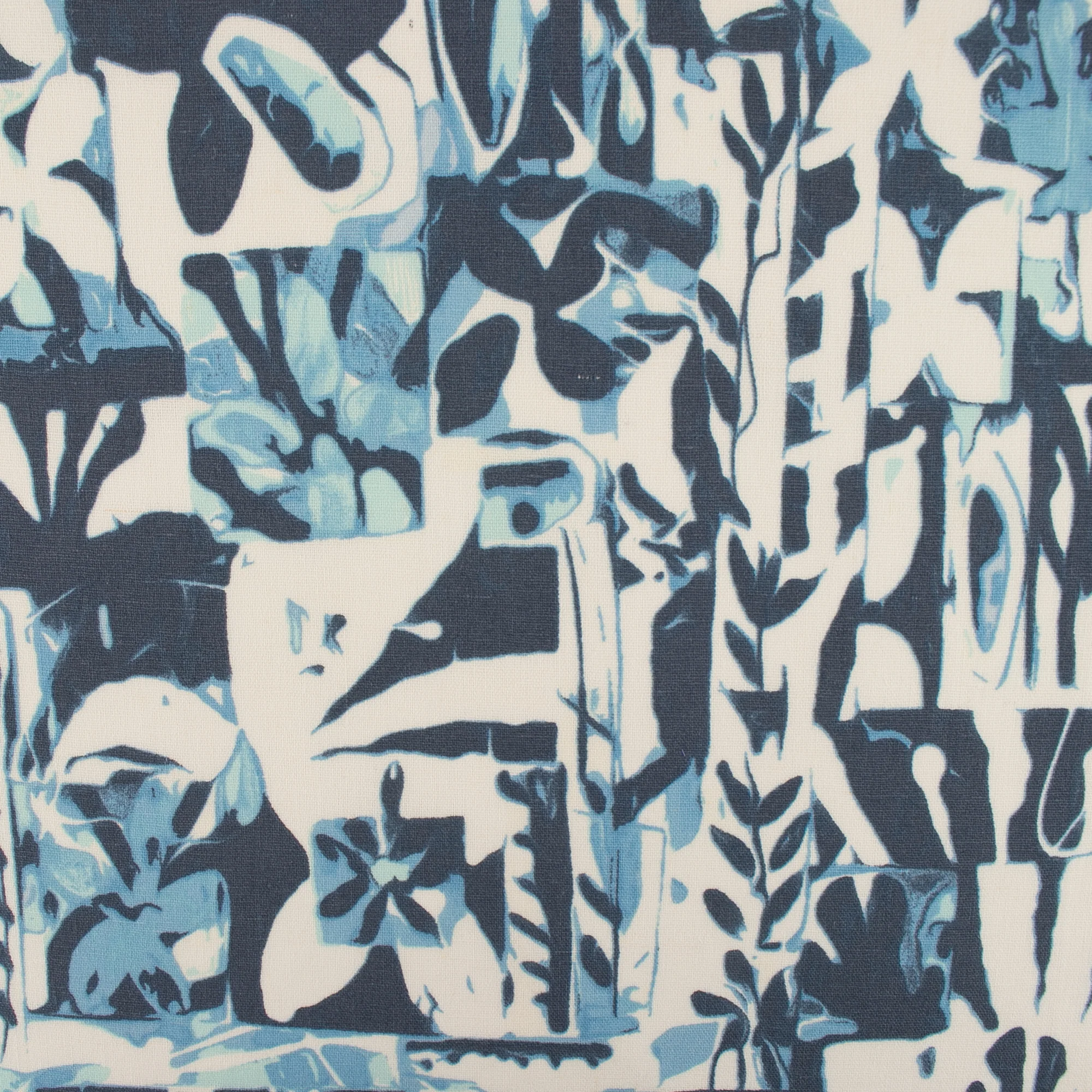 Printed Rayon Linen - BORA BORA - Abstract - Blue