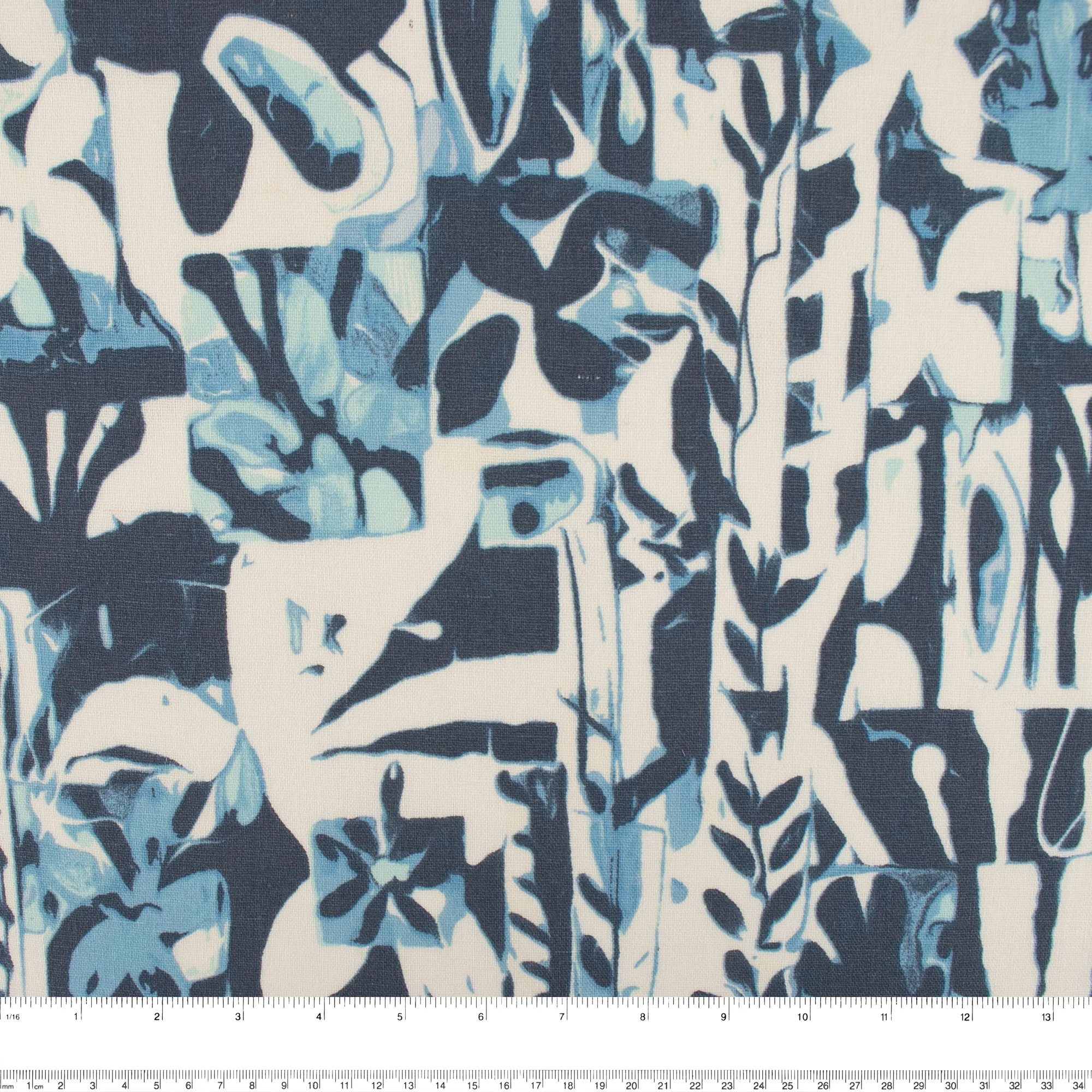 Printed Rayon Linen - BORA BORA - Abstract - Blue - Image 3