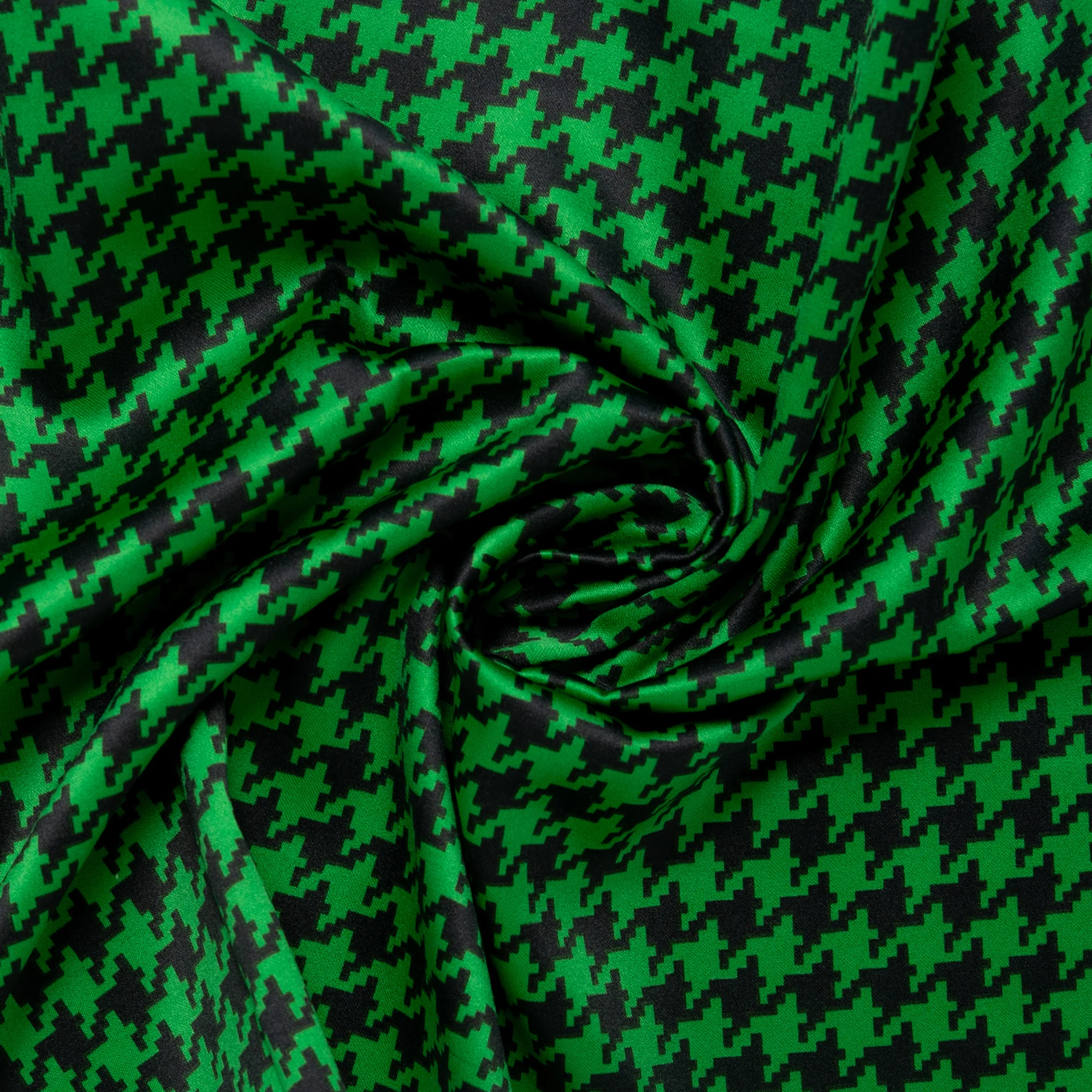 Printed Satin Velvet - CHARLOTTE - Houndstooth - Green - Image 2