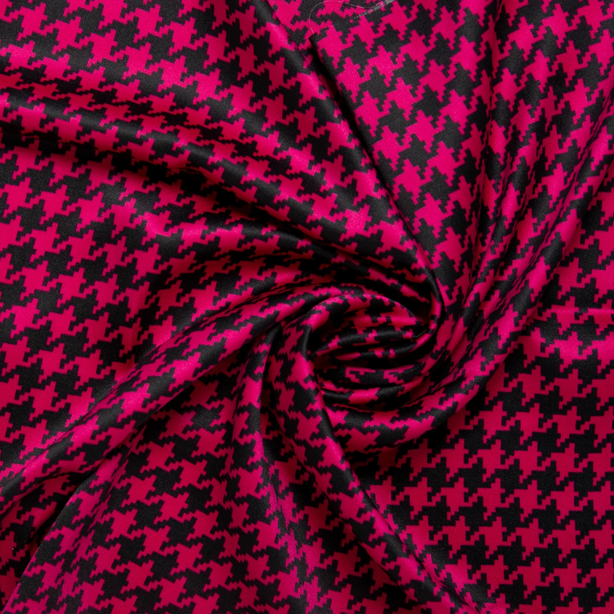 Printed Satin Velvet - CHARLOTTE - Houndstooth - Pink - Image 2