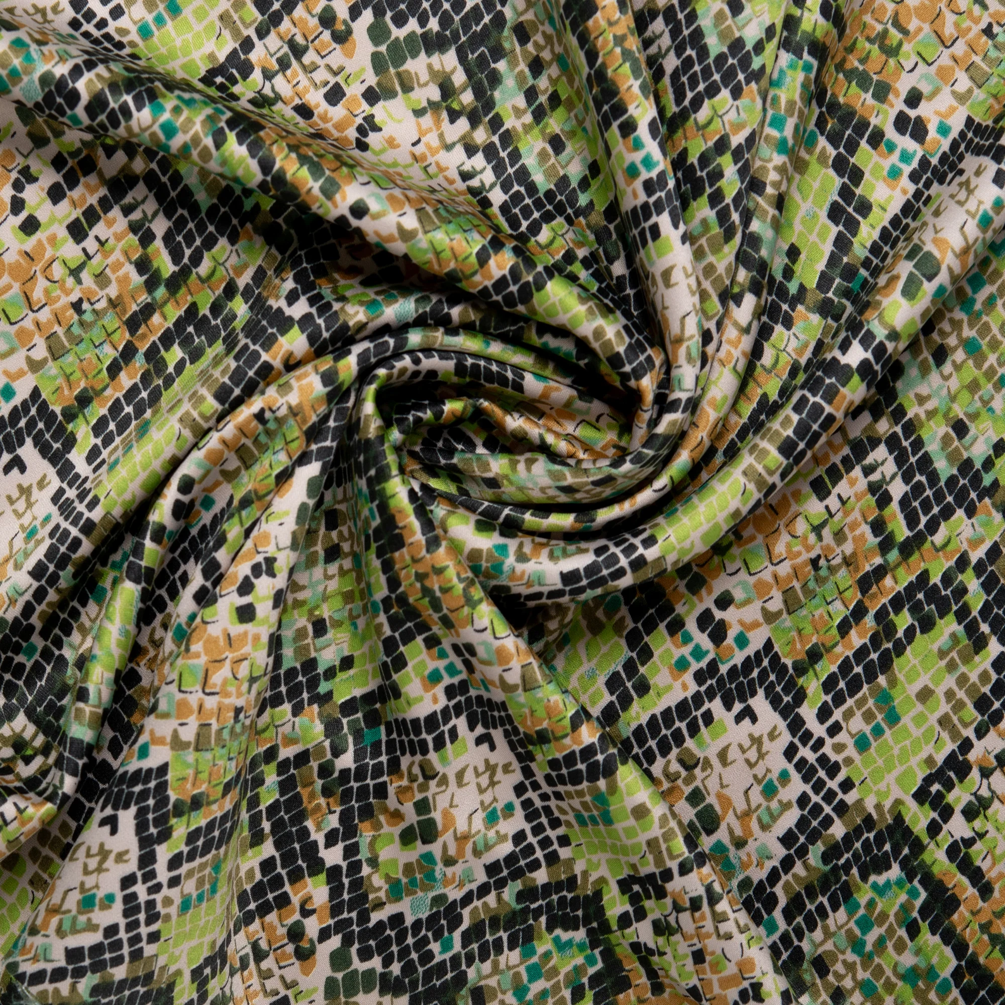 Printed Satin Velvet - CHARLOTTE - Snake - Green - Image 2