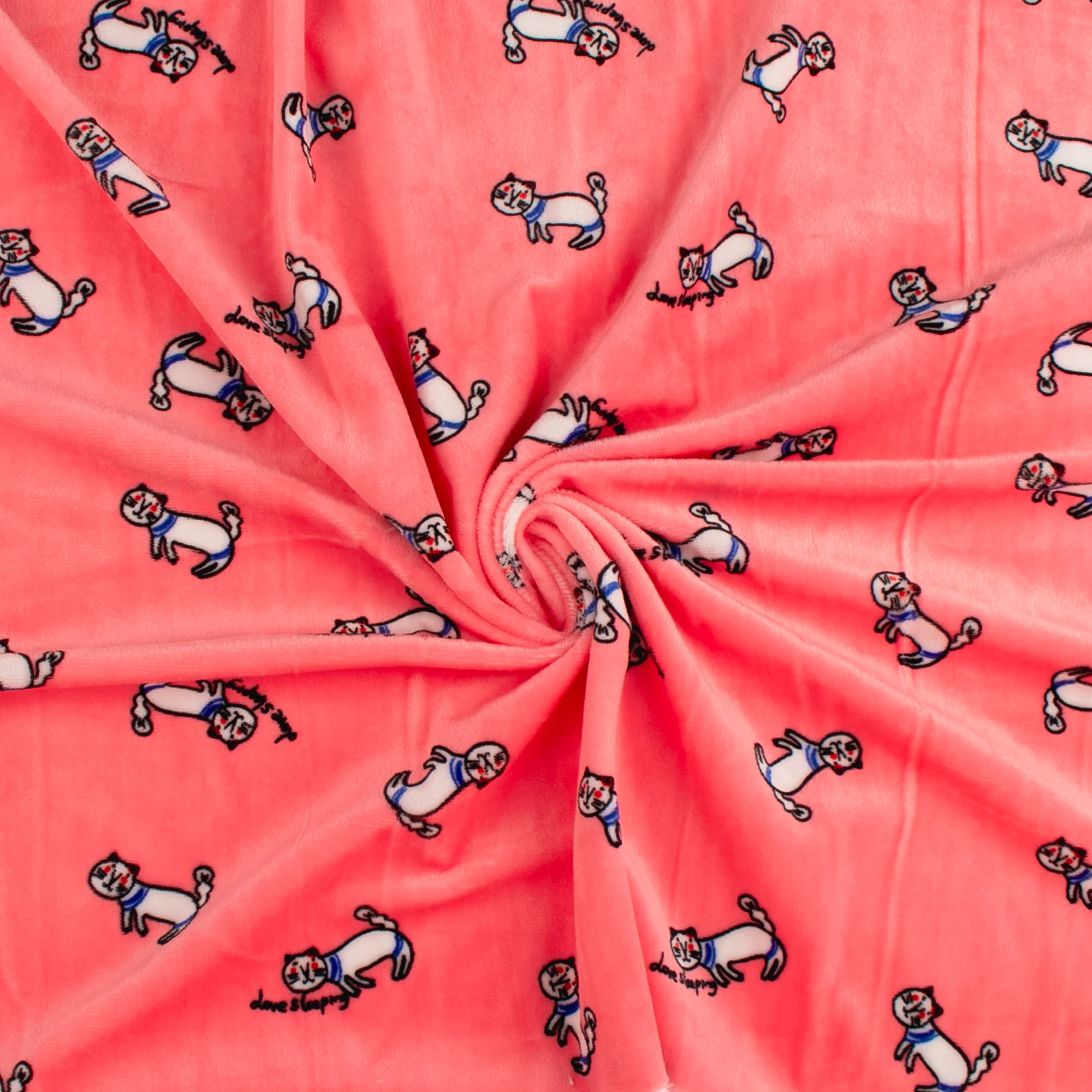Printed Stretch Velvet Knit - COMFY - Cats - Coral - Image 2