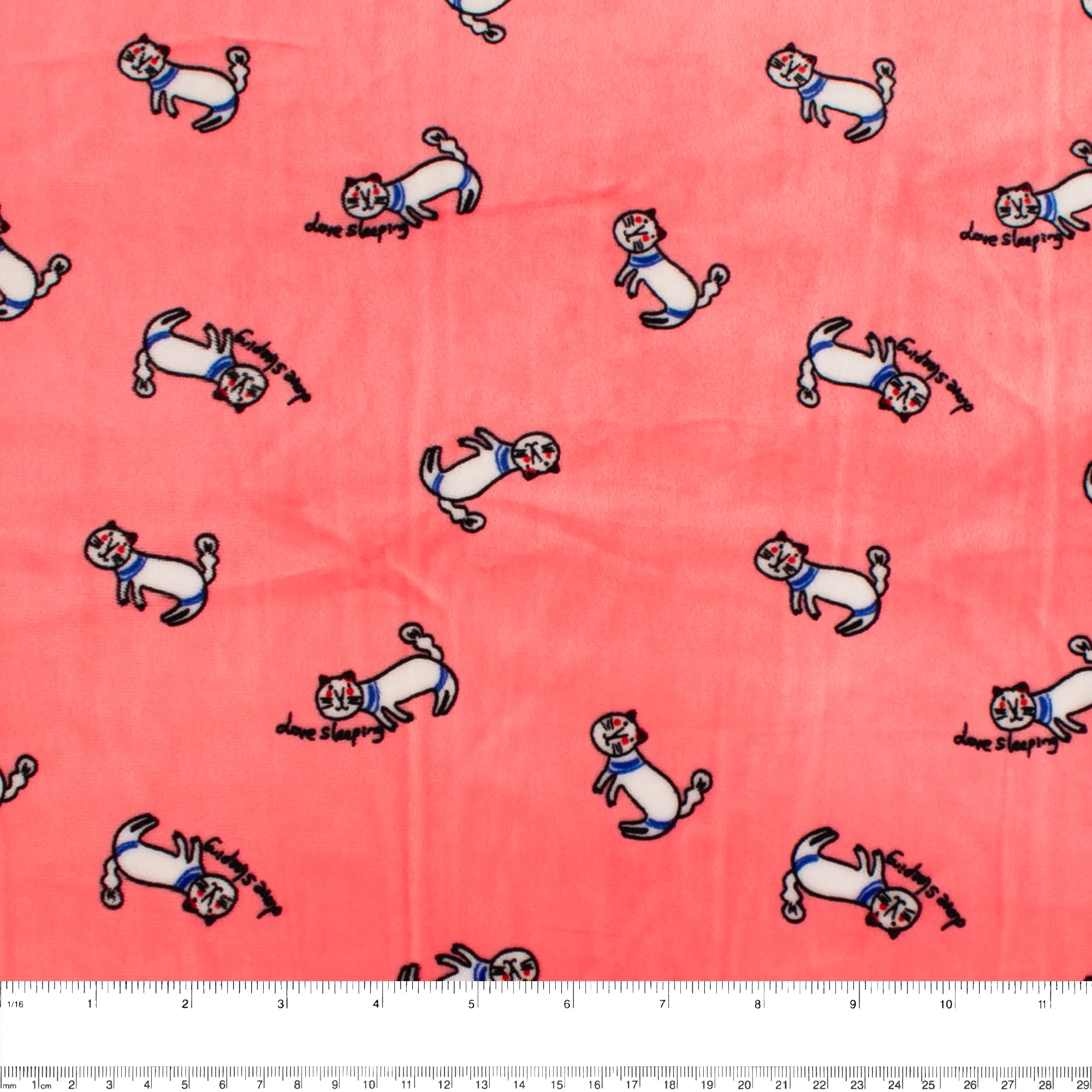 Printed Stretch Velvet Knit - COMFY - Cats - Coral - Image 3
