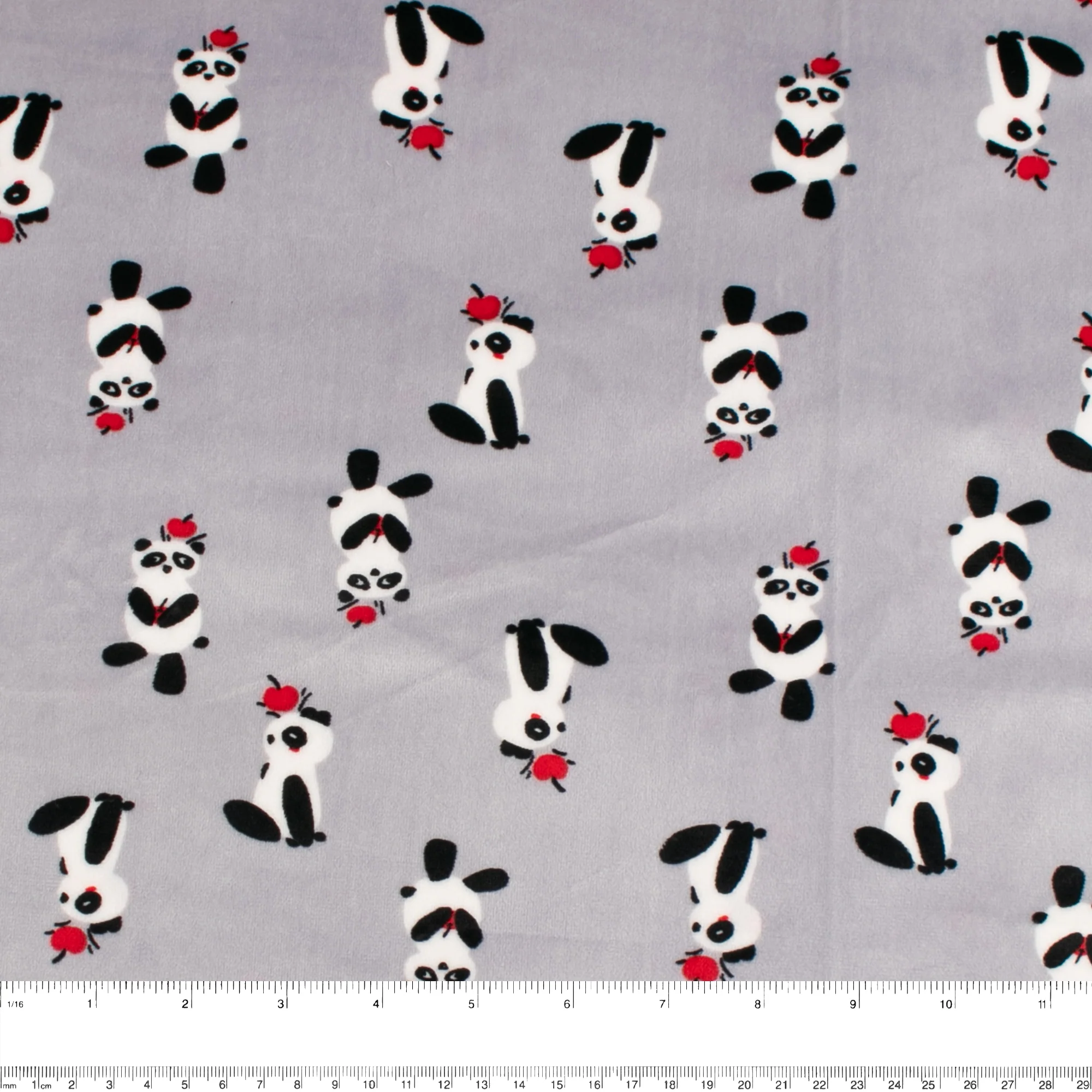 Printed Stretch Velvet Knit - COMFY - Pandas - Grey - Image 3