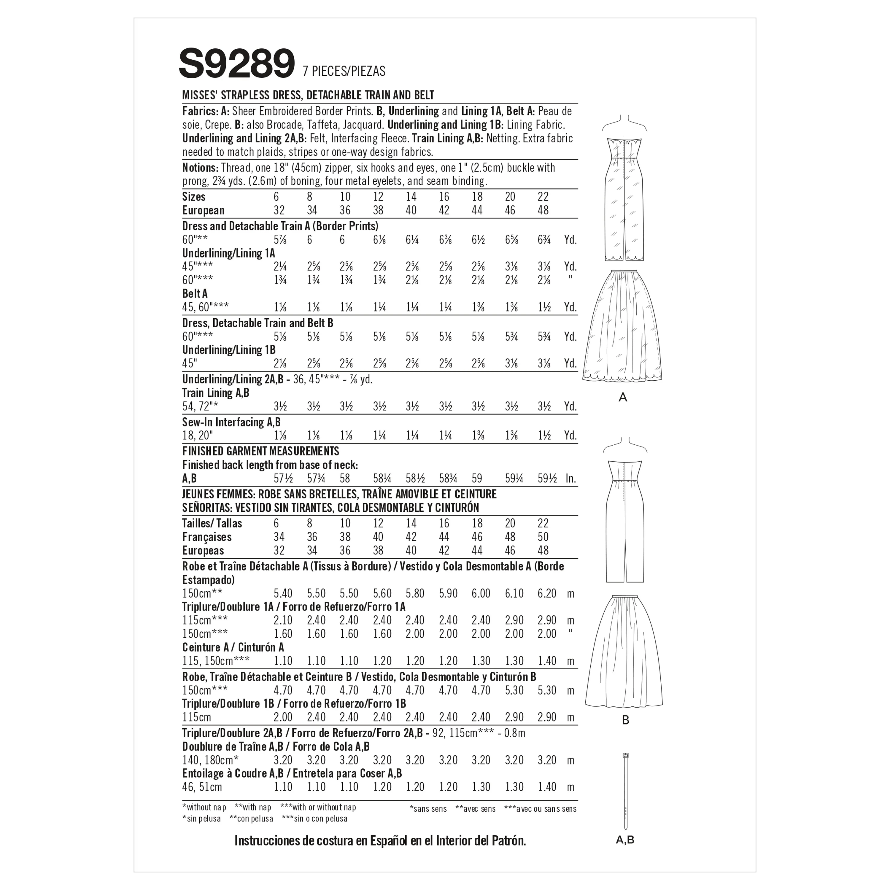 Simplicity S9289 Misses' Strapless Dress, Detachable Train & Belt - Image 2