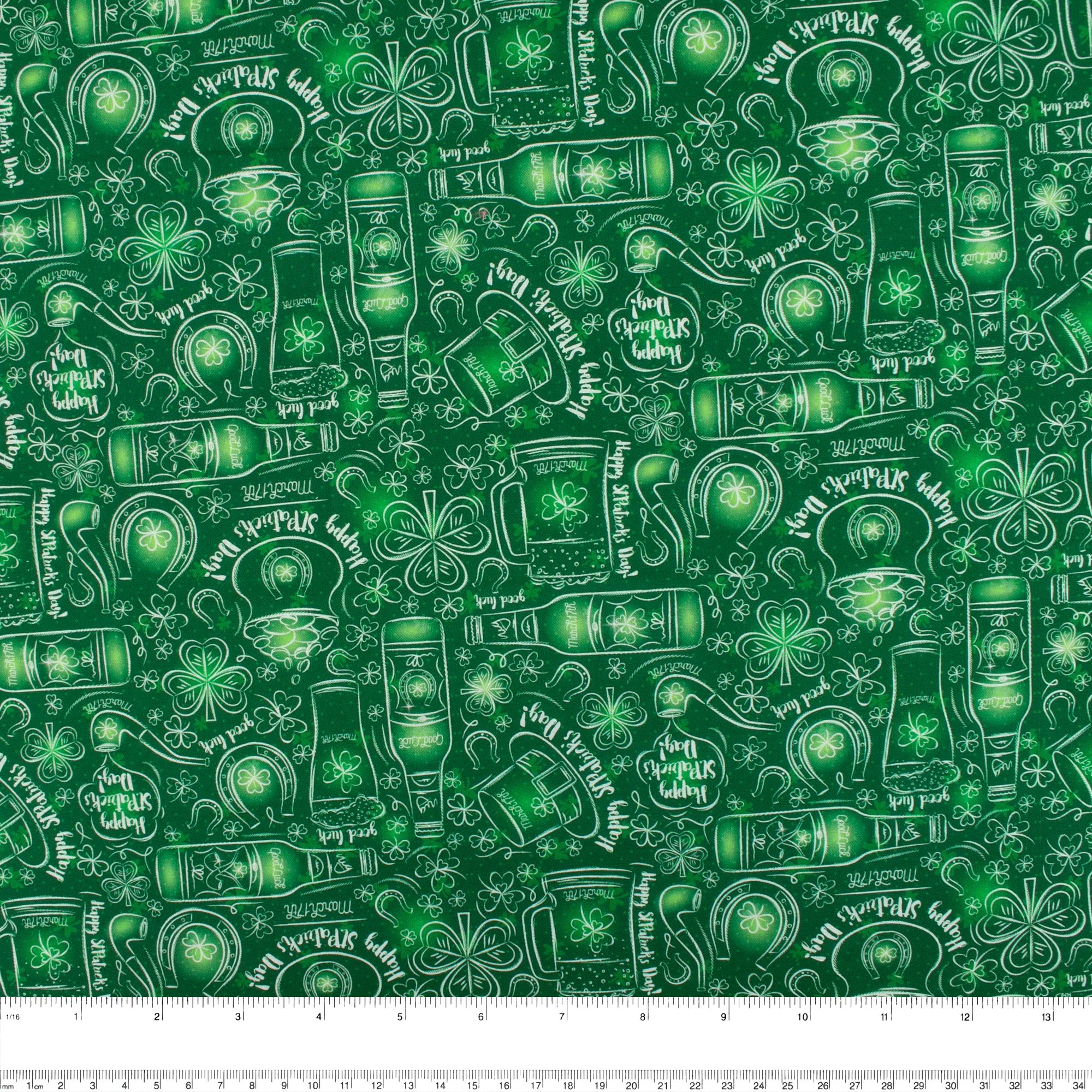 SAINT PATRICK Cotton print - Clovers / Beers - Green - Image 2