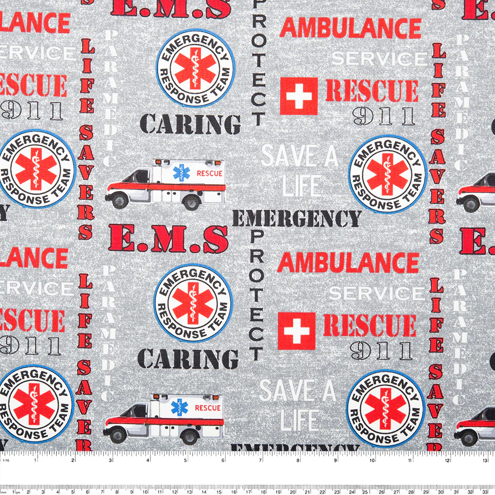 SAVE A LIFE Printed Cotton - Ambulance - Grey - Image 2