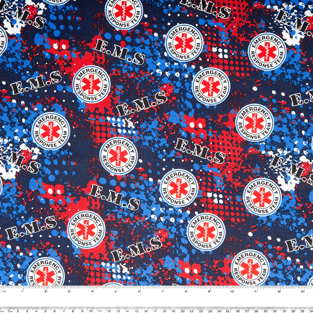 SAVE A LIFE Printed Cotton - Emergency logo - Blue - Image 2