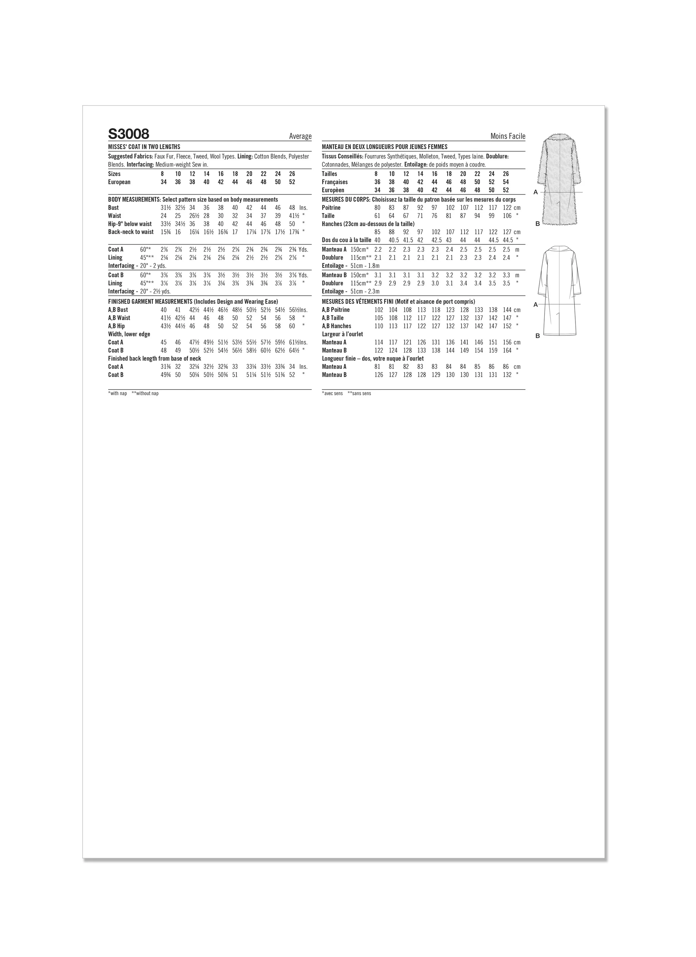 Simplicity S3008 - MISSES' COAT IN TWO LENGTHS - Image 2