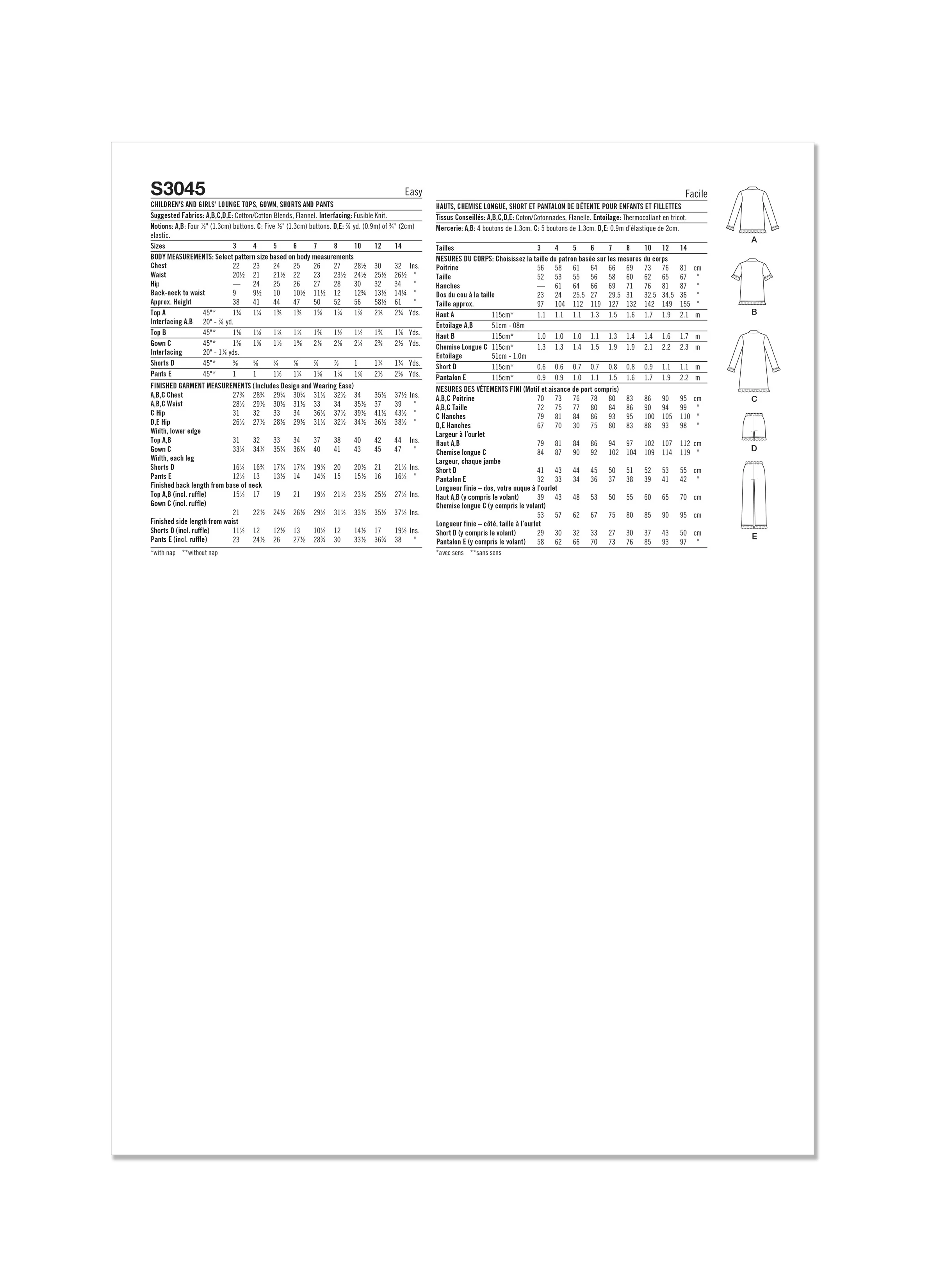 Simplicity S3045 - CHILDREN'S AND GIRLS' LOUNGE TOPS, GOWN, SHORTS AND PANTS - Image 2