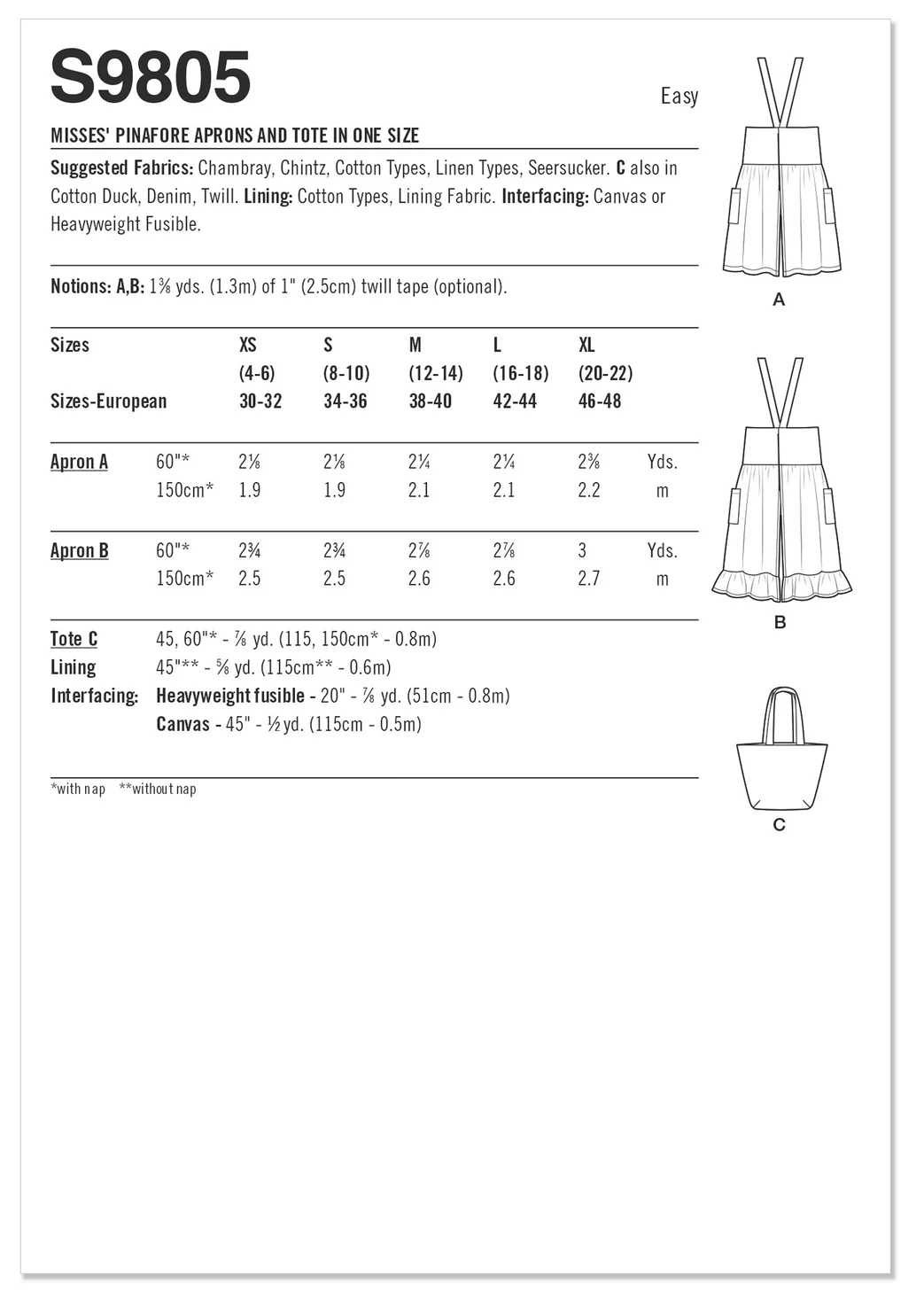 SIMPLICITY - S9805 Misses' Pinafore Aprons and Tote in One Size by Elaine Heigl Designs - Image 2