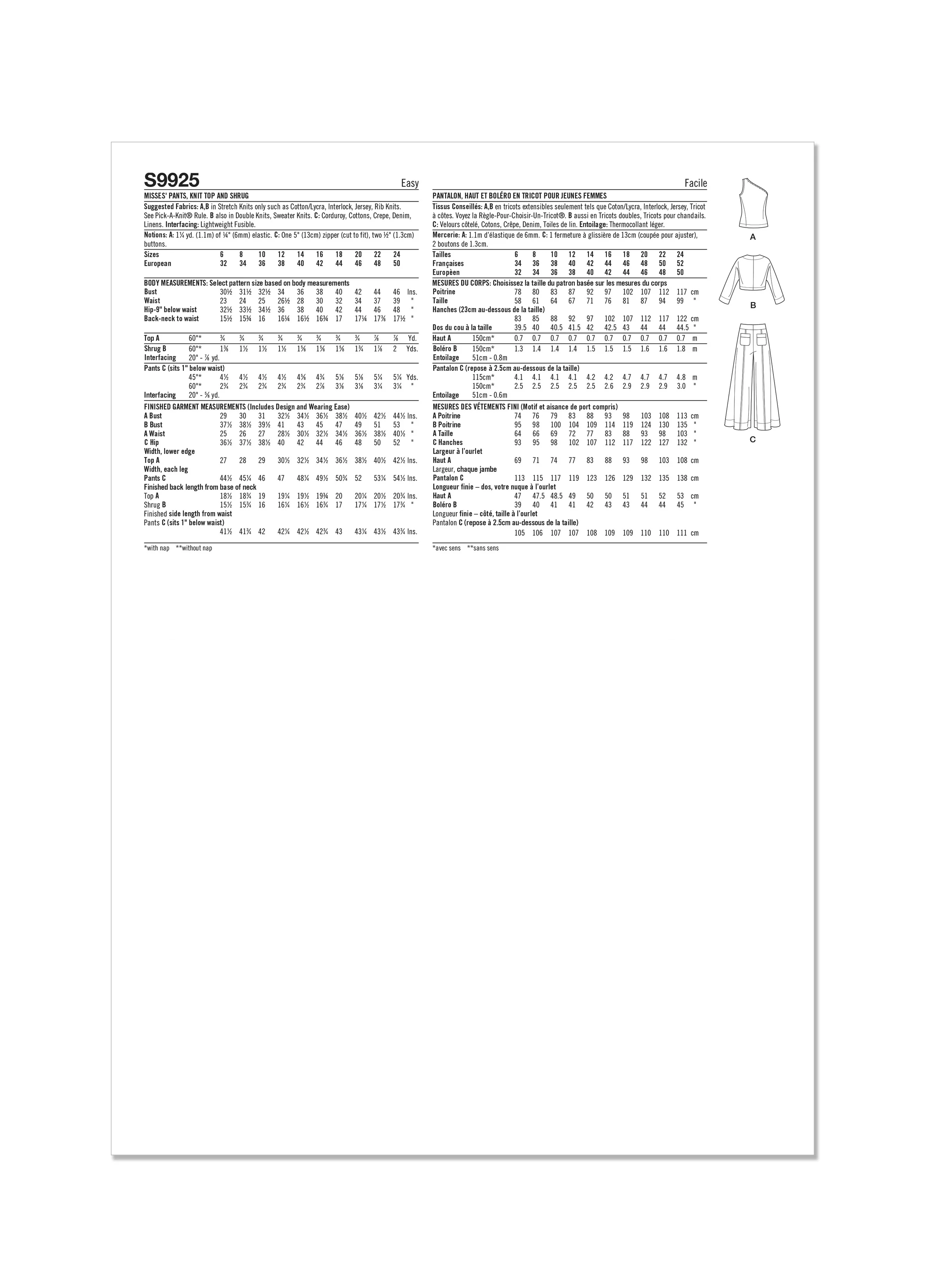 Simplicity - S9925 MISSES' Pants, Knit Shrug and Top - Image 2