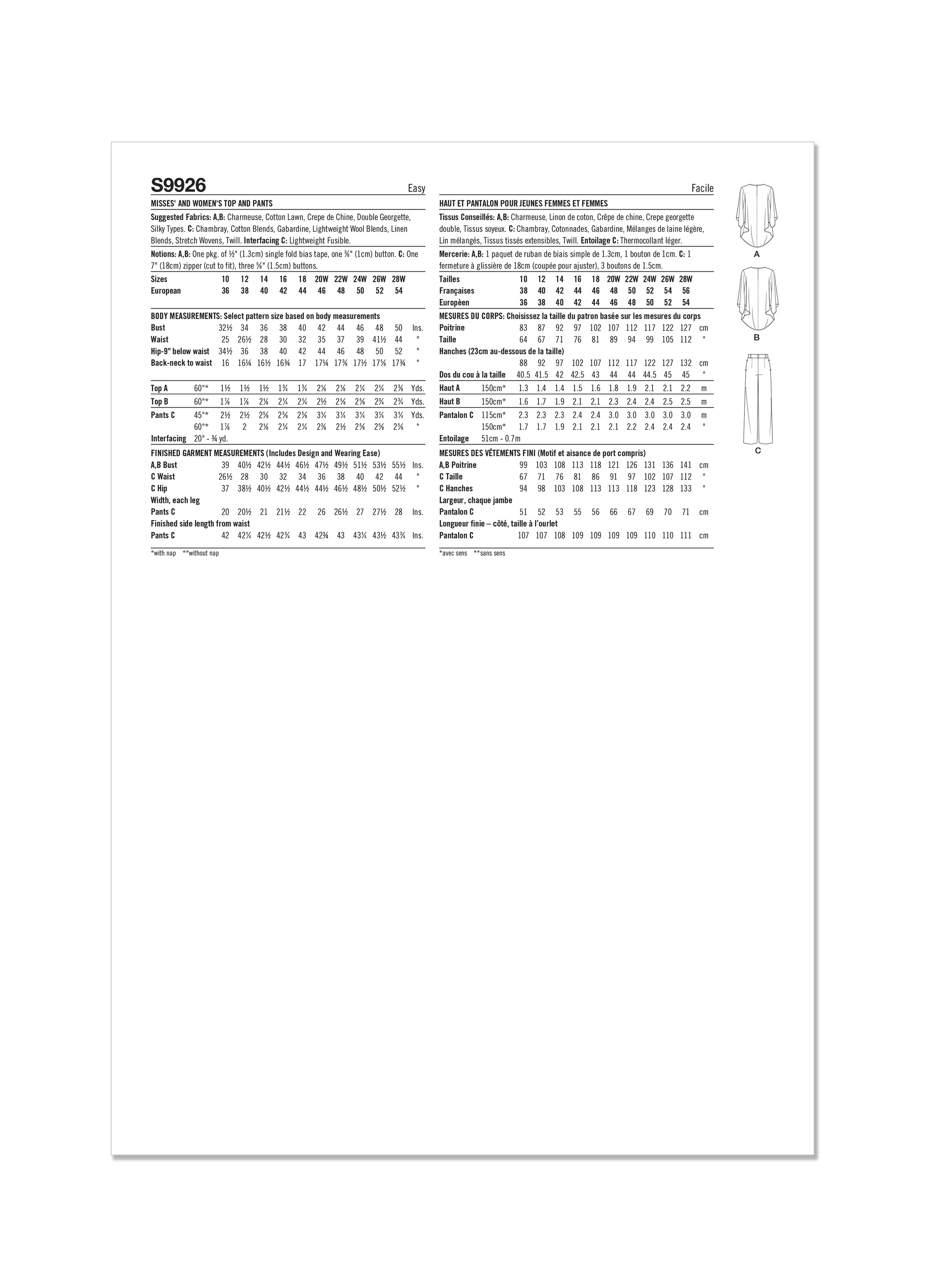 Simplicity - S9926 Misses' and Women's Tops and Pants - Image 2