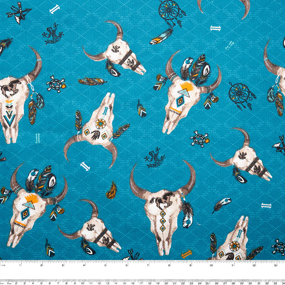 SPIRIT TRAIL Printed Cotton - Beef skull - Blue - Image 2