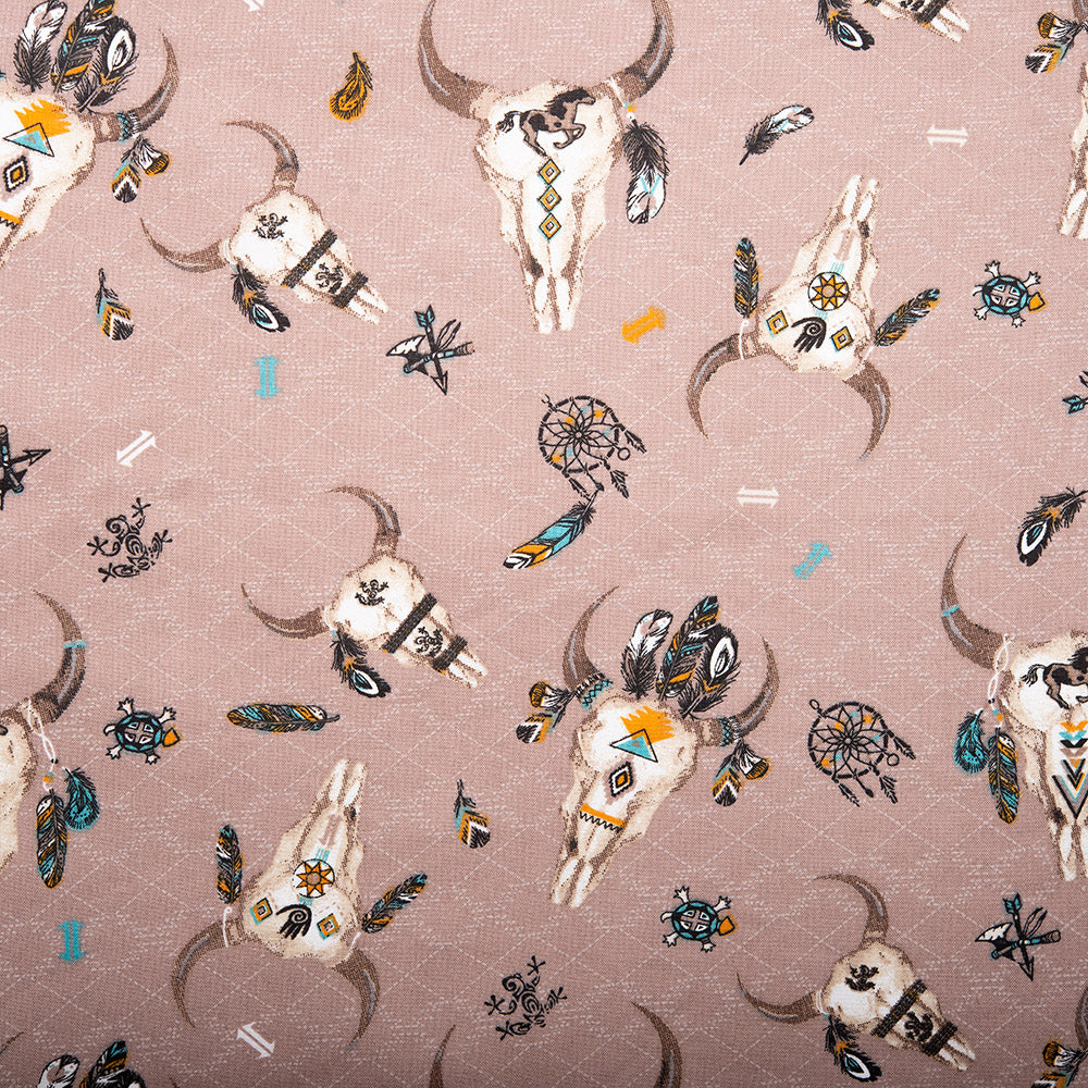 SPIRIT TRAIL Printed Cotton - Beef skull - Pink