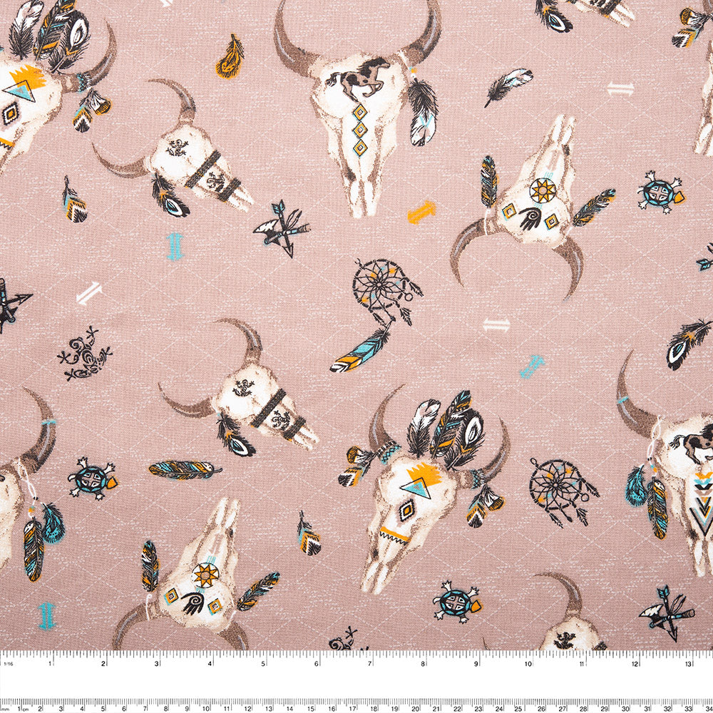 SPIRIT TRAIL Printed Cotton - Beef skull - Pink - Image 2