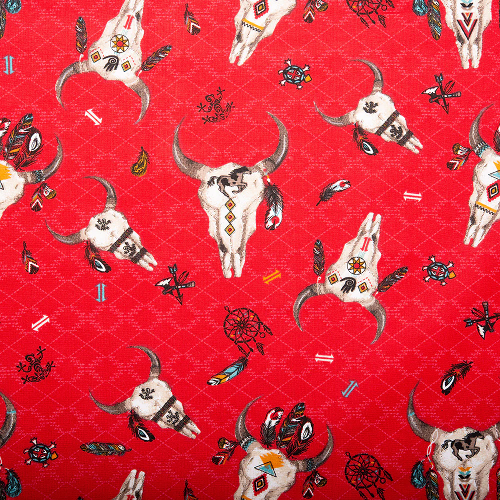 SPIRIT TRAIL Printed Cotton - Beef skull - Red