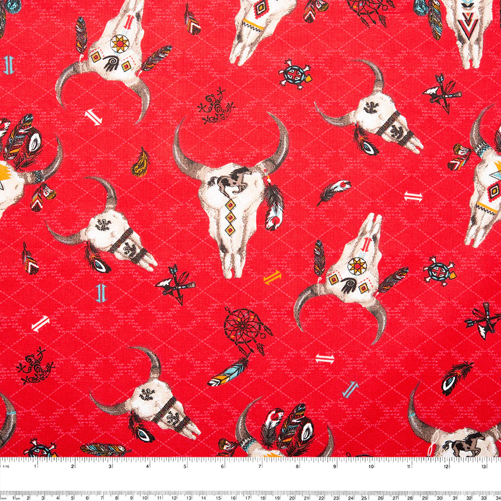 SPIRIT TRAIL Printed Cotton - Beef skull - Red - Image 2