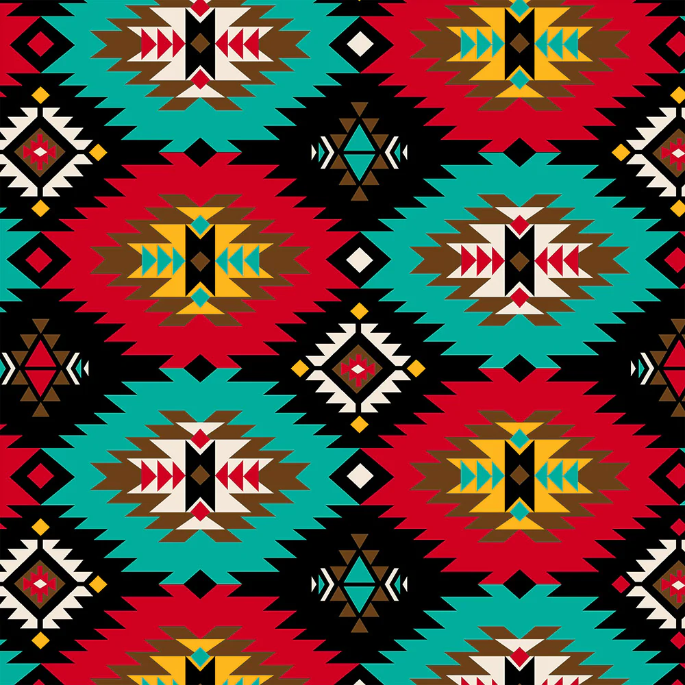 SPIRIT TRAIL Printed Cotton - Navajo - Black / Red / Turquoise