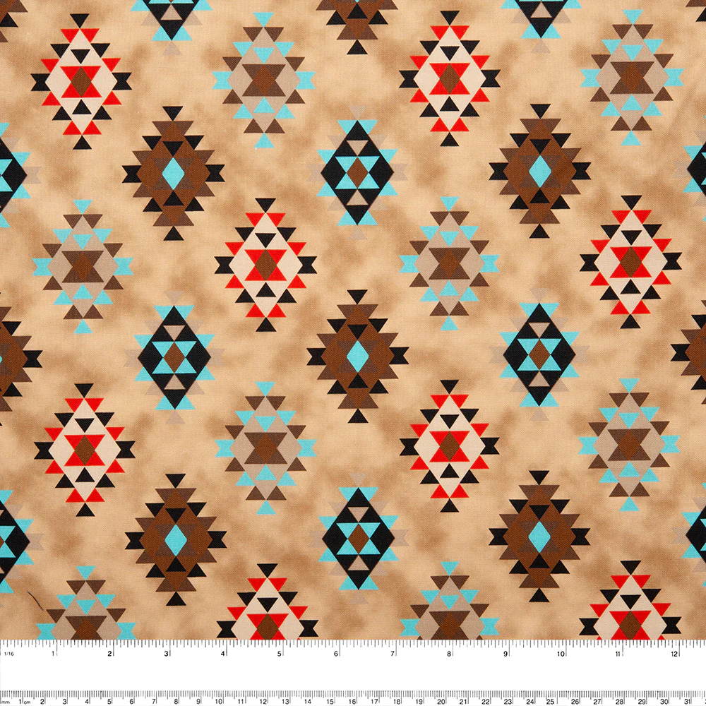 SPIRIT TRAIL Printed Cotton - Navajo geometric - Brown - Image 2