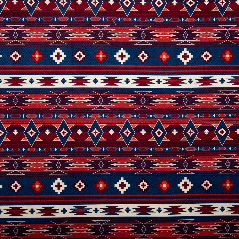 SPIRIT TRAIL Printed Cotton - Navajo stripe - Navy / Red