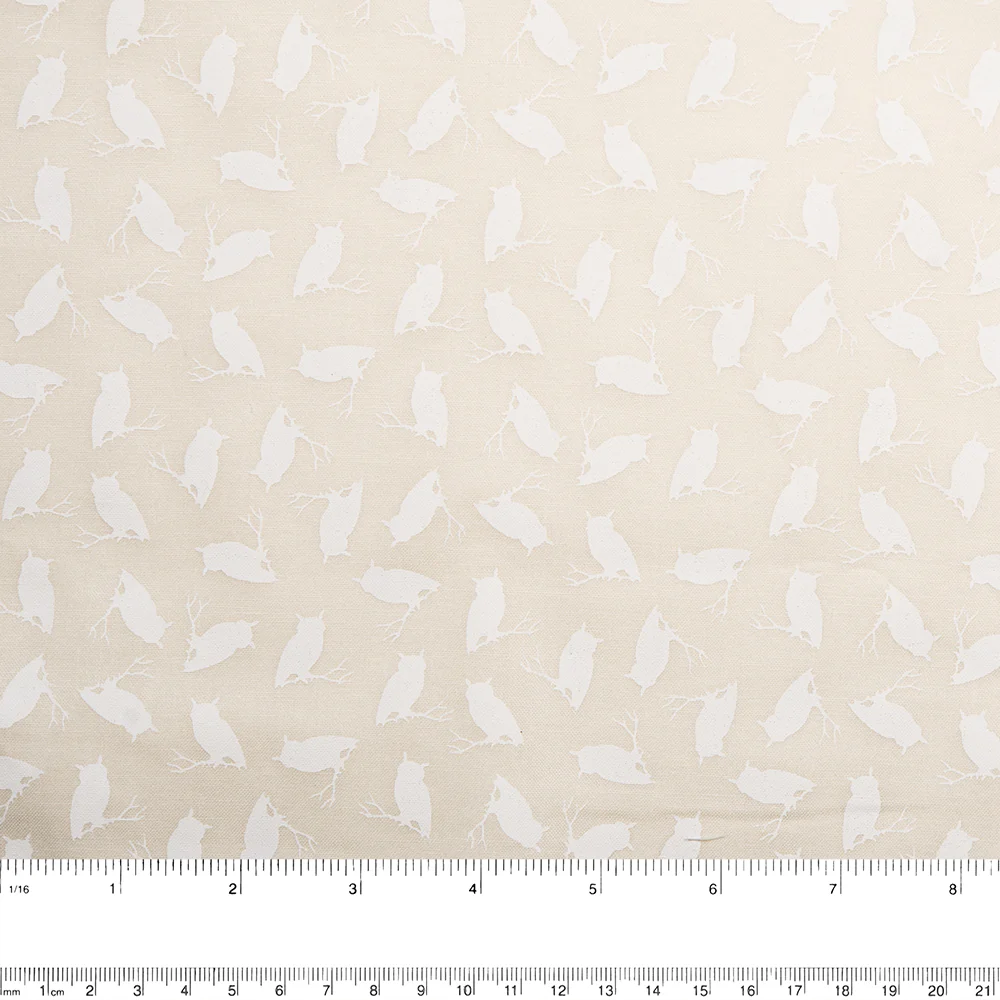 STACEY Printed Cotton - Owl - Beige - Image 2