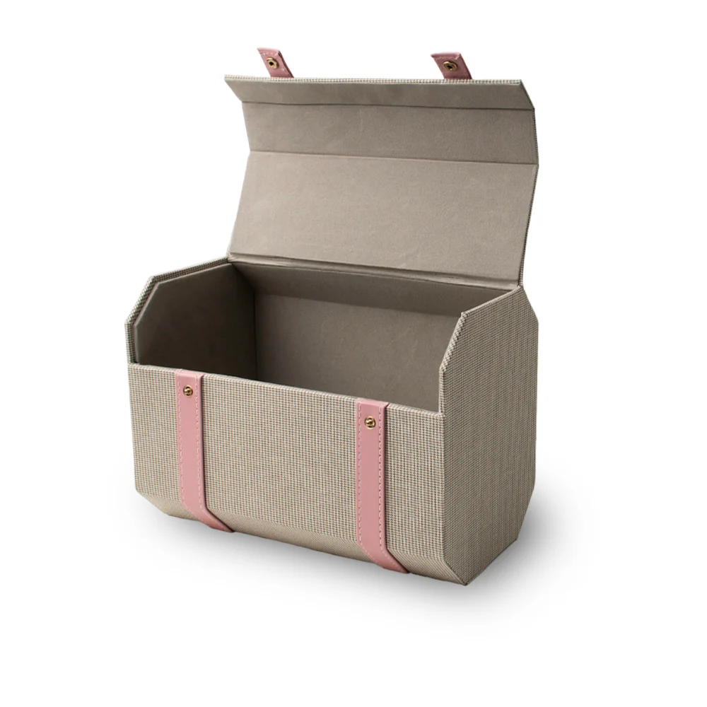 Storage Box - Octagon Light Brown with Pink Leather - Image 2