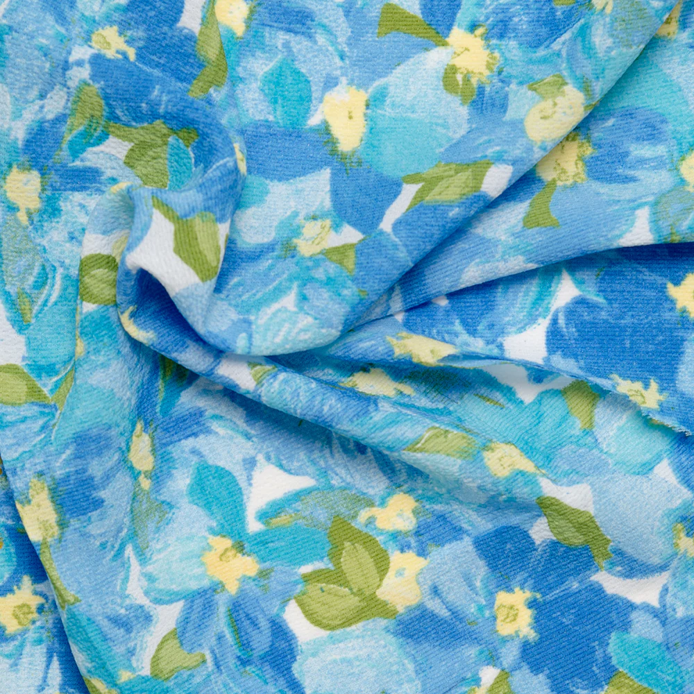 Textured printed georgette - Clematis - Blue - Image 2