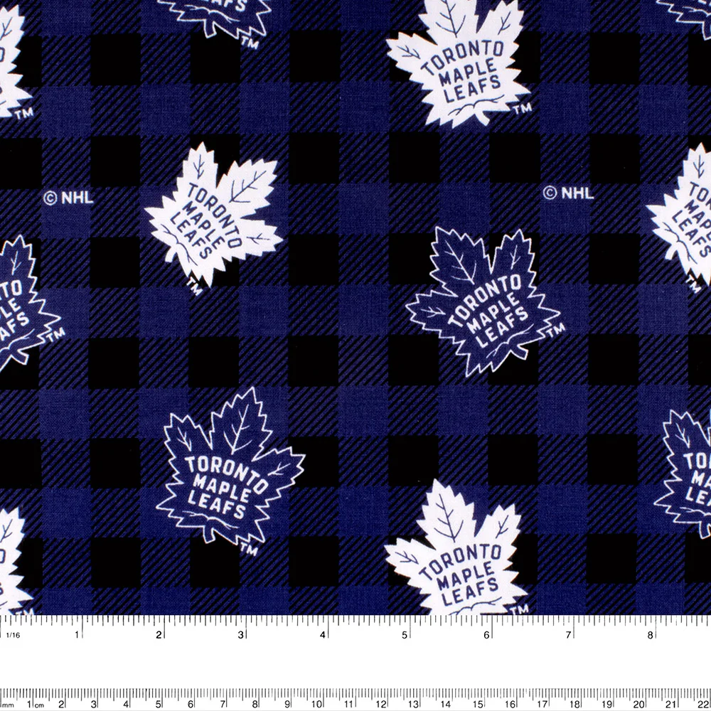 Toronto Maple Leafs - NHL Cotton Print - Blue Plaids - Image 2