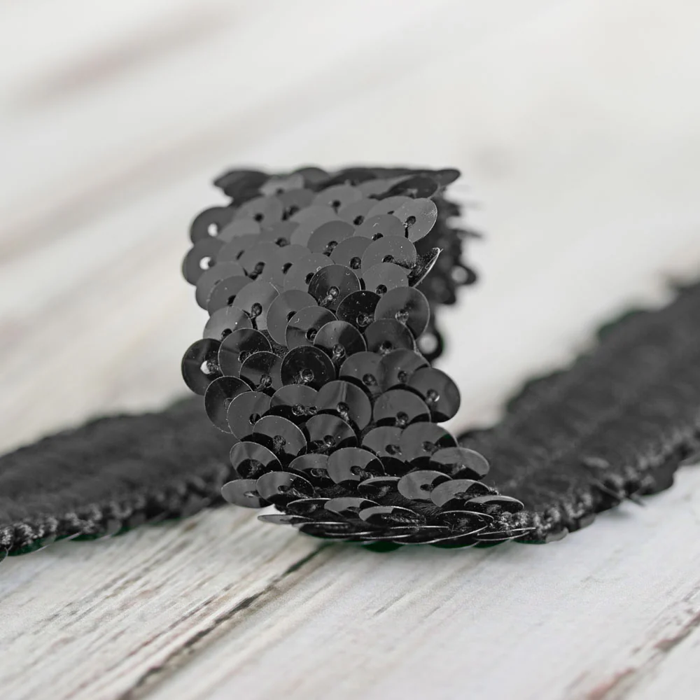 Triple Row Stretch Sequins - Black