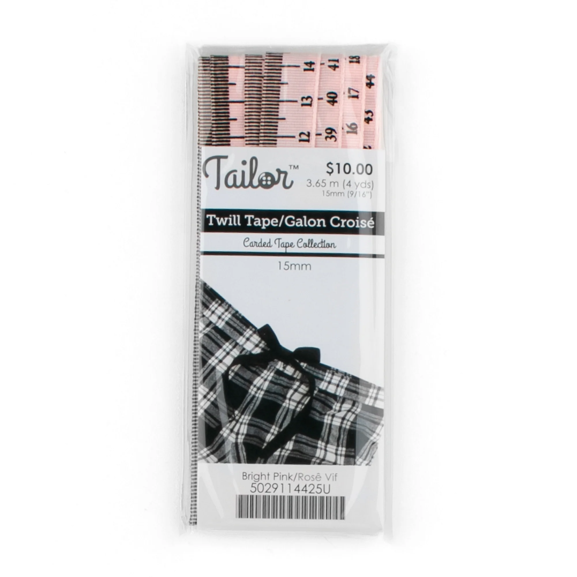 Twill Tape Printed Tape Measure 15mm - Bright Pink