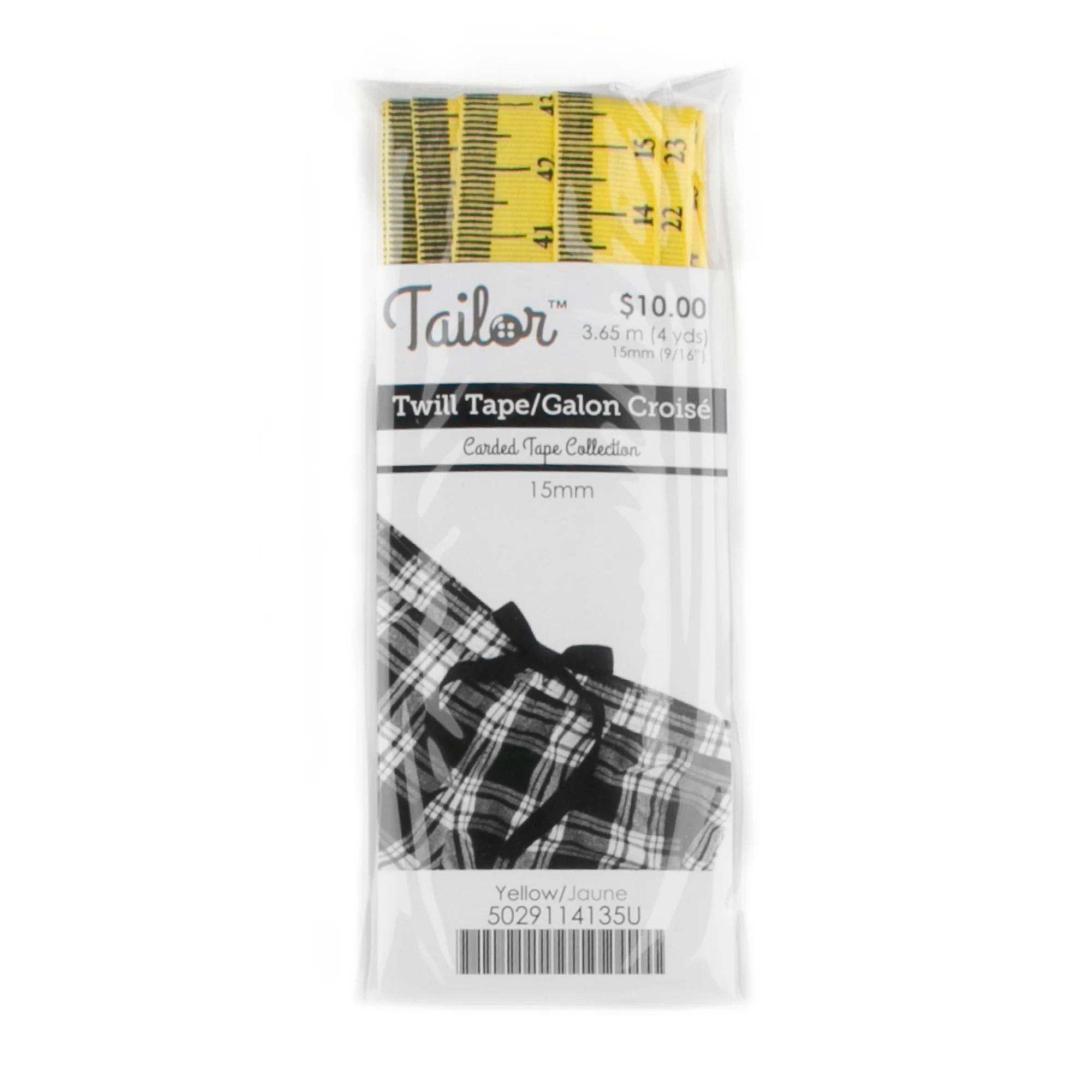 Twill Tape Printed Tape Measure 15mm - Yellow