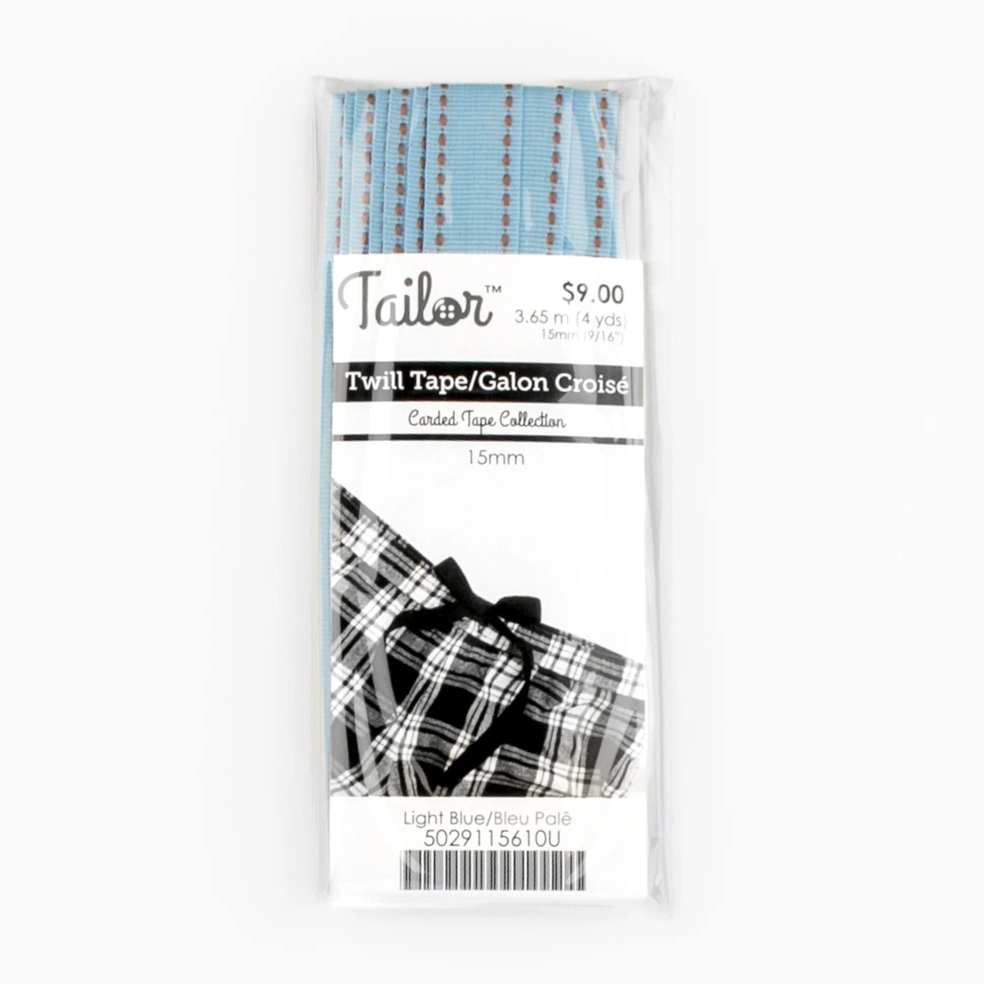 Twill Tape Stitched 15mm - Light Blue